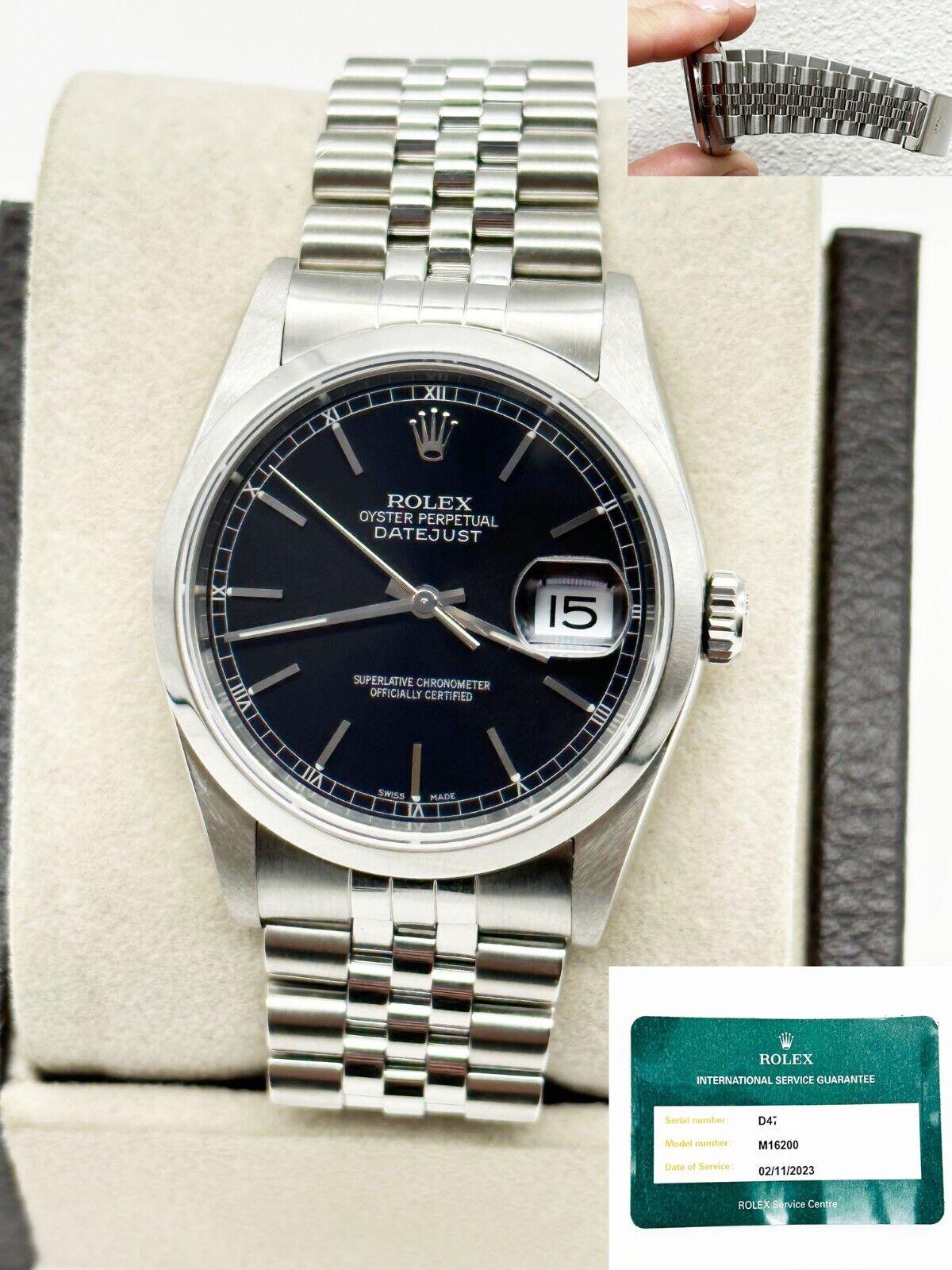 Stilnummer: 16200

Seriennummer: D476***

Jahr: 2005 

Modell: Datejust  

MATERIAL des Gehäuses: Rostfreier Stahl  

Band: Rostfreier Stahl  

Lünette: Edelstahl  

Zifferblatt: Schwarz 

Gesicht: Saphirglas 

Gehäusegröße: 36mm 

Enthält: