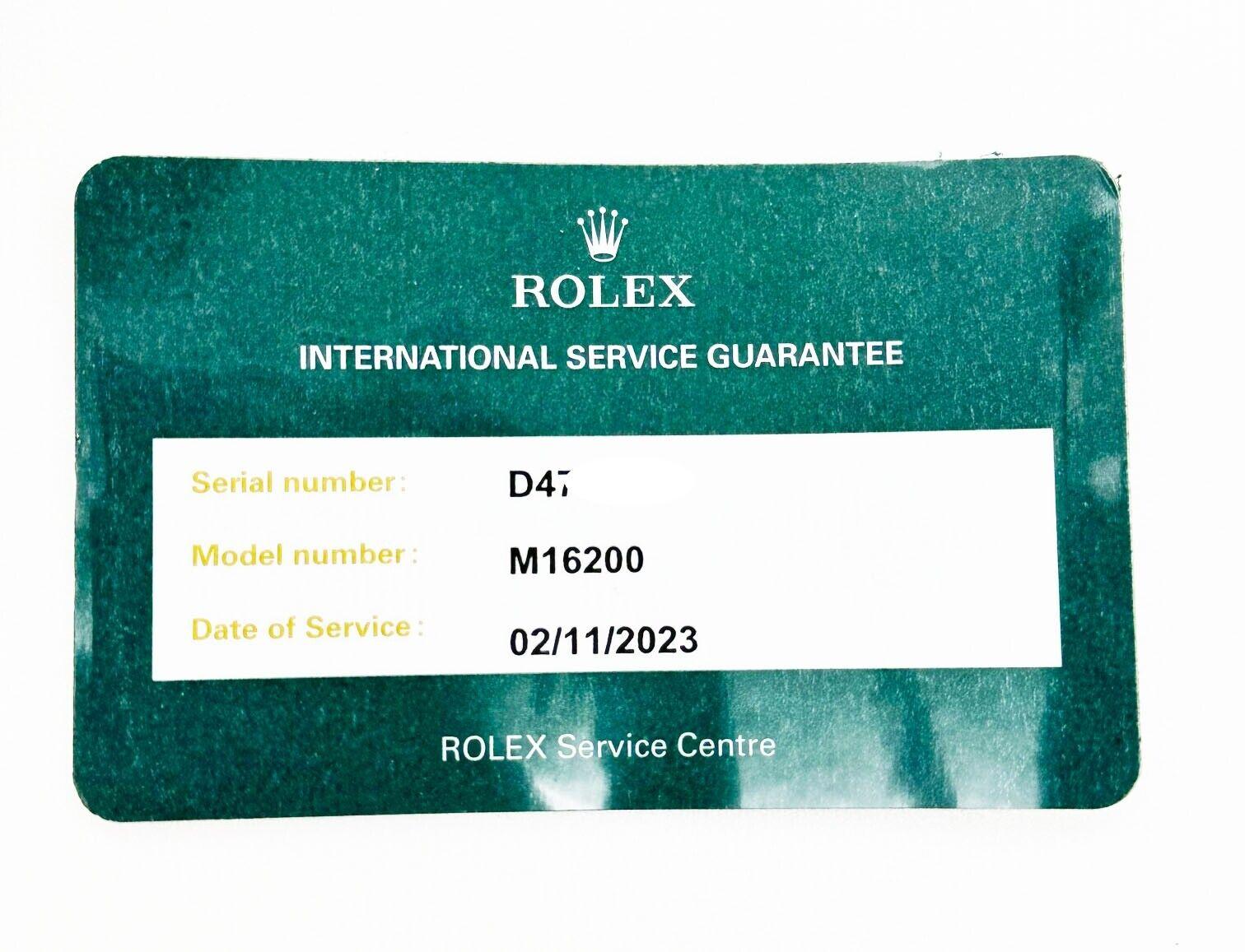 Rolex Datejust 16200 Edelstahl-Service-Karte 2023 mit schwarzem Zifferblatt 2