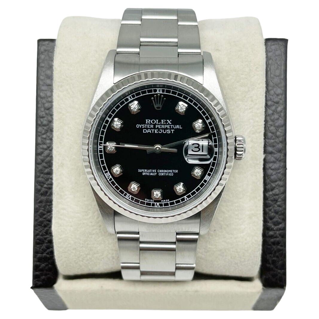 Rolex Datejust 16200 Schwarzes Diamant-Zifferblatt aus Edelstahl 2004 im Angebot