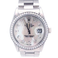Rolex Datejust 16200 Men's Stainless Steel Mother of Pearl Diamond Bezel Watch