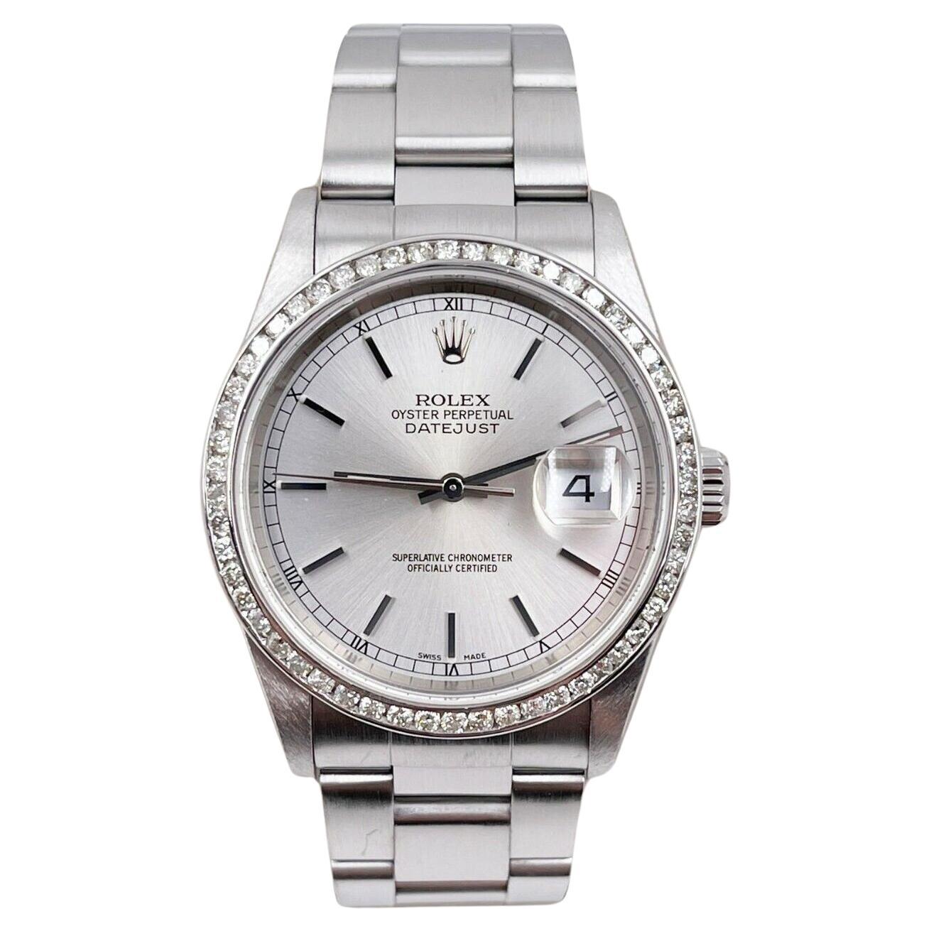 Rolex Datejust 16200 Silver Dial Diamond Bezel Stainless Steel 2005 For Sale