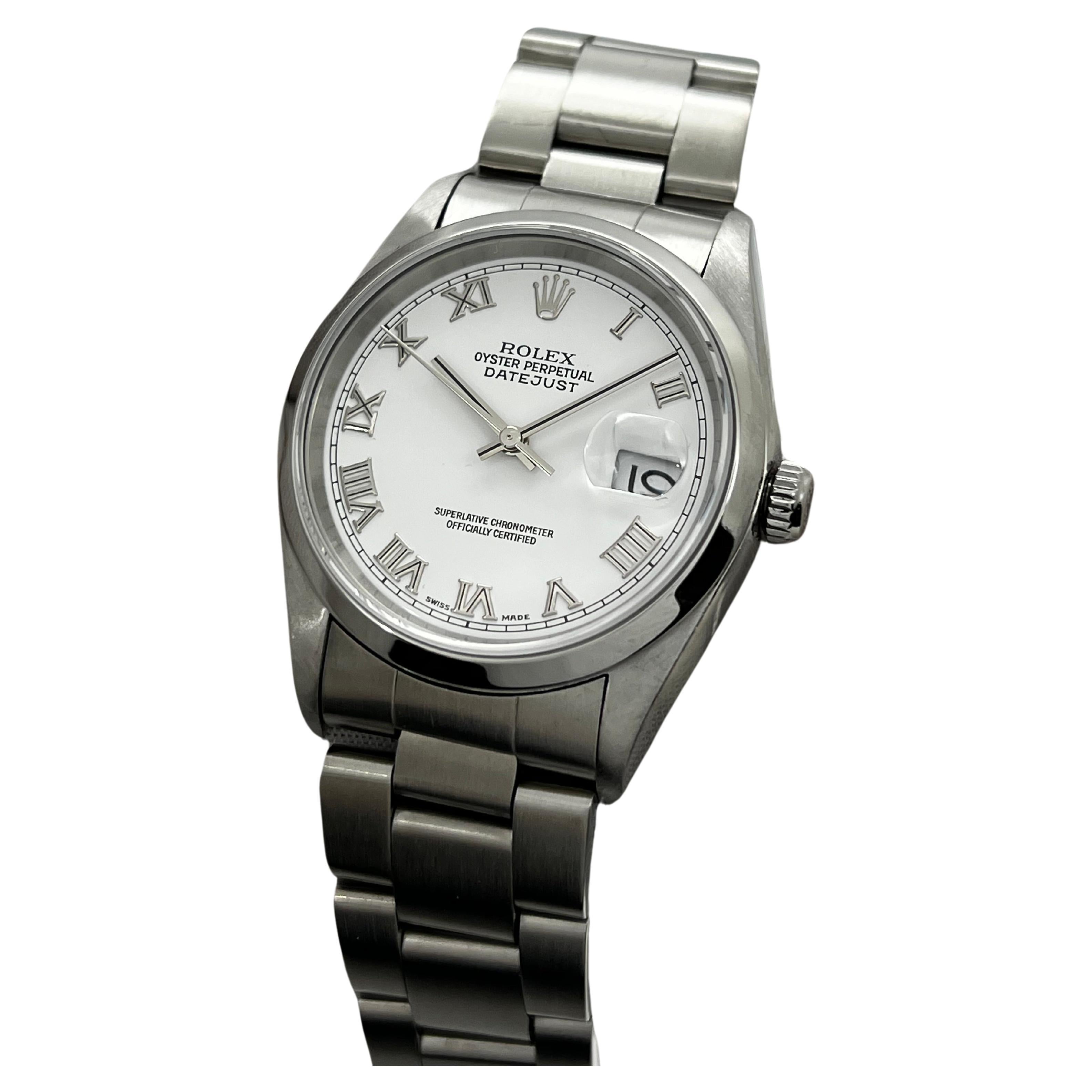 Rolex Datejust 16200 White Roman Dial Stainless Steel Box Paper
