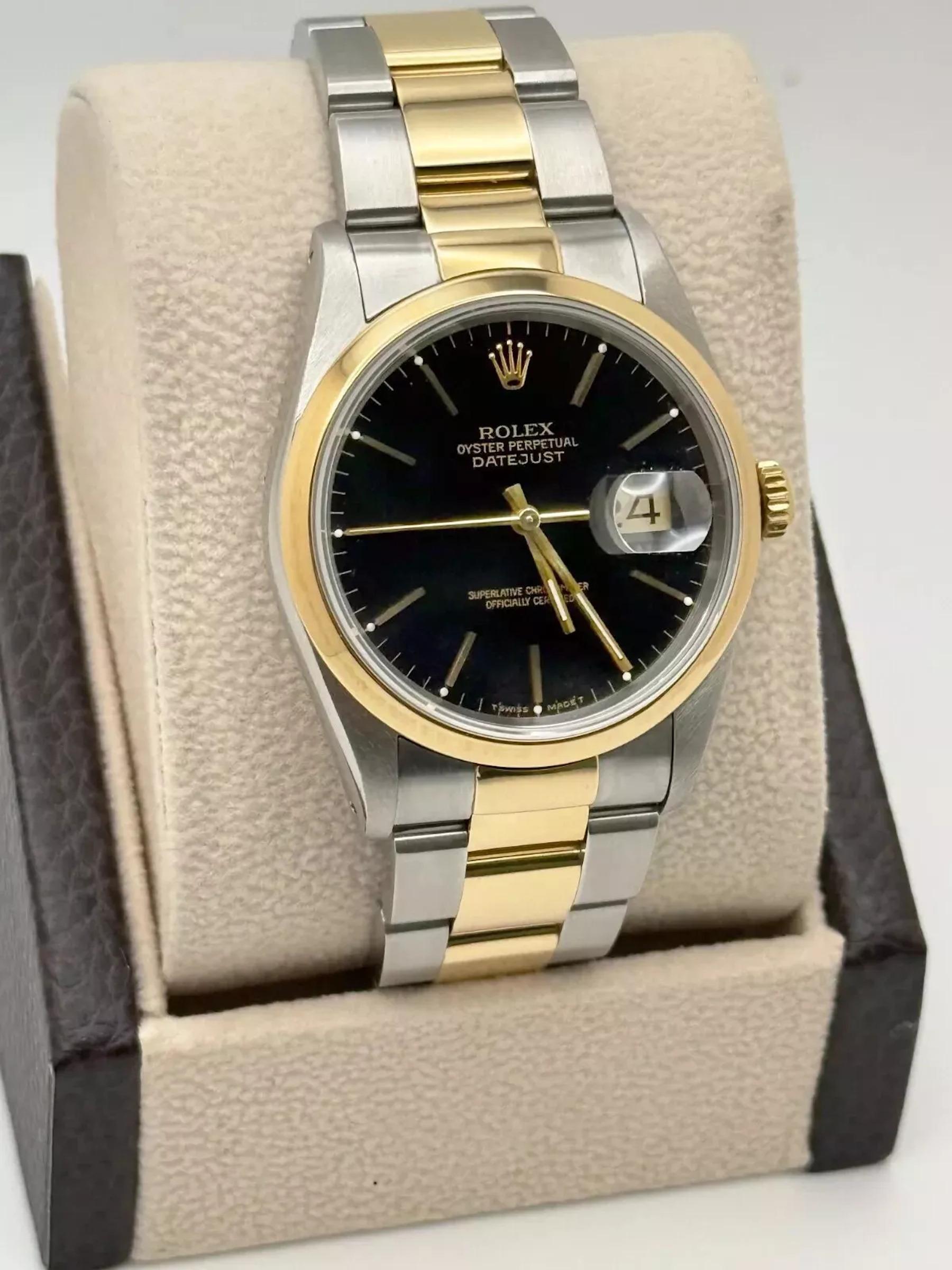 Rolex Datejust 16203 36mm Cadran noir Or jaune 18K Acier inoxydable Excellent état à San Diego, CA