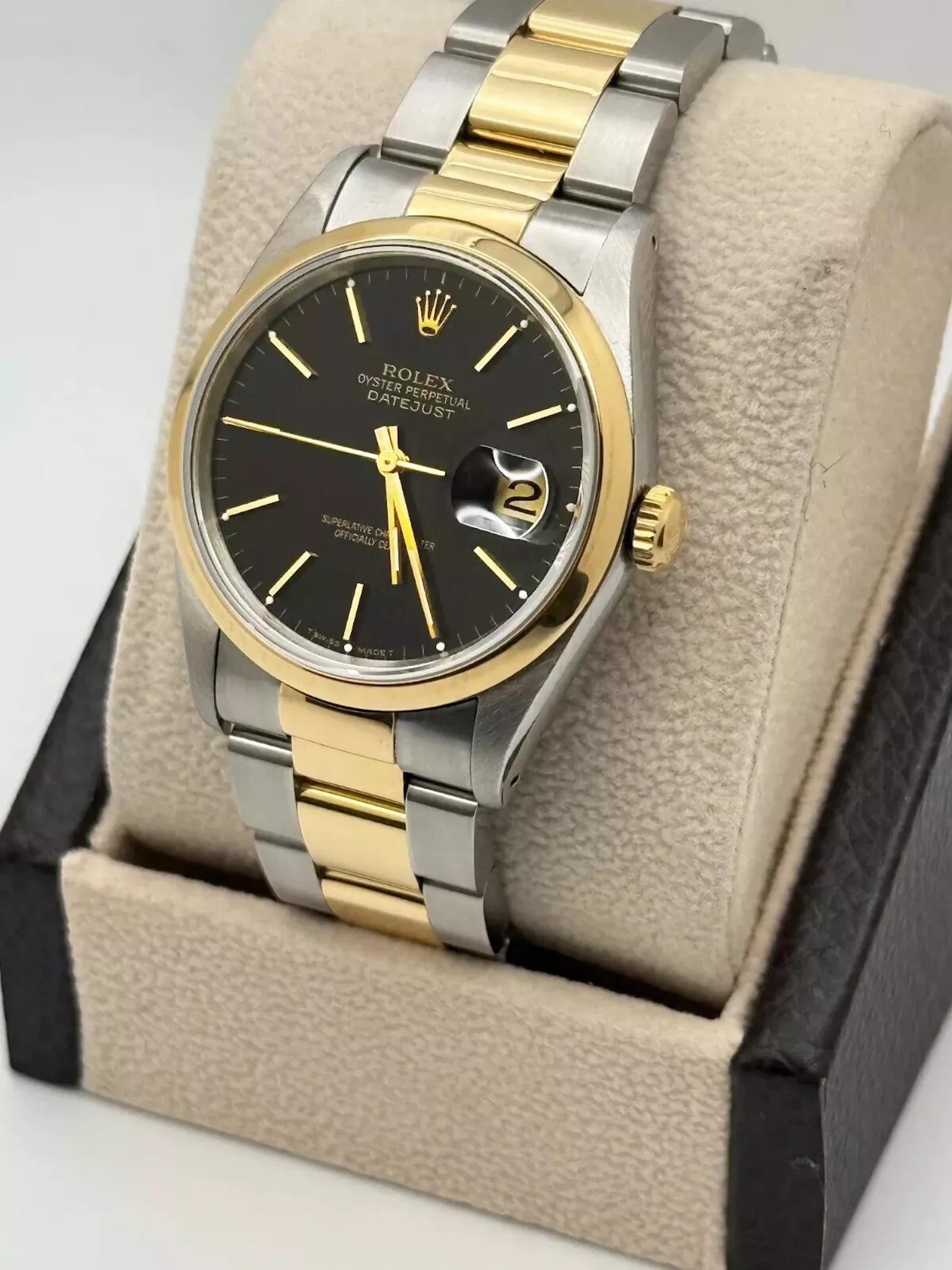  Rolex Datejust 16203 36mm Cadran noir Or jaune 18K Acier inoxydable Pour hommes 