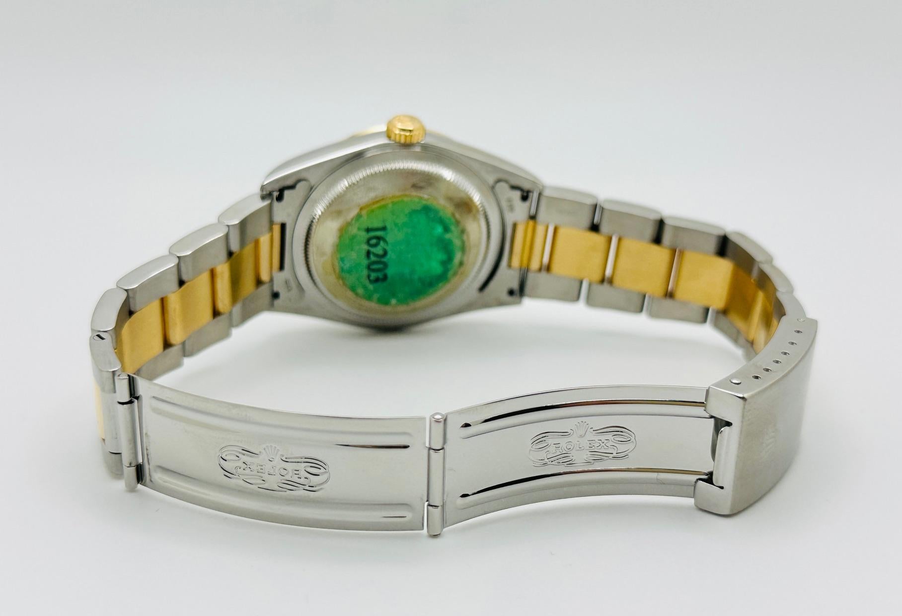 Rolex Datejust 16203 36mm Champagne Diamond Dial 18K Gold Steel Box Paper For Sale 1