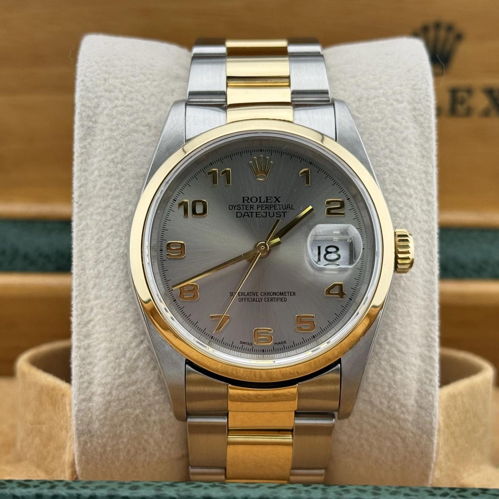 Rolex Datejust 16203 36mm Slate Dial Stainless Steel 18K Yellow Gold 2002 In Excellent Condition For Sale In San Diego, CA