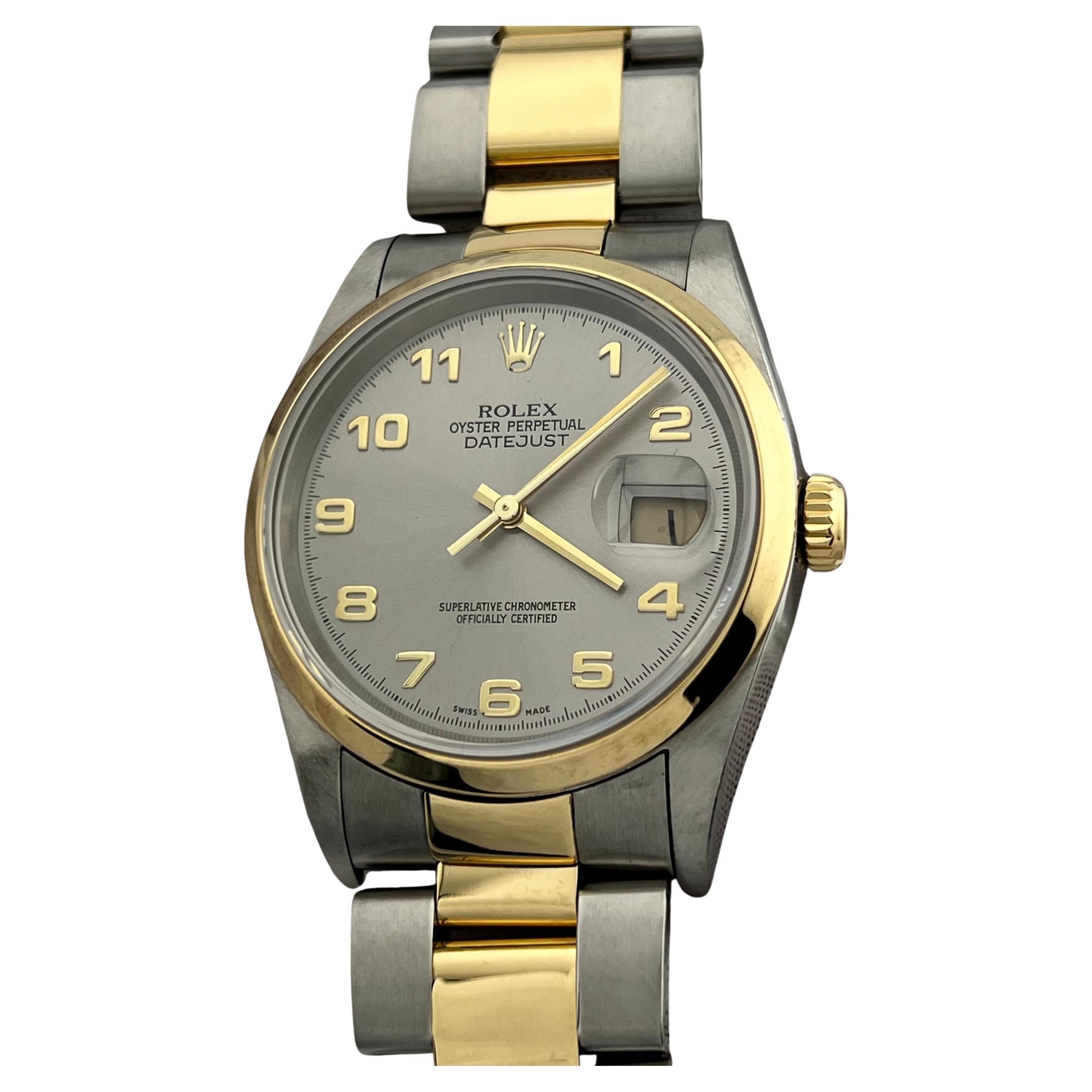 Rolex Datejust 16203 Plata Esfera Árabe 18K Oro Amarillo Acero Caja Papel 2003