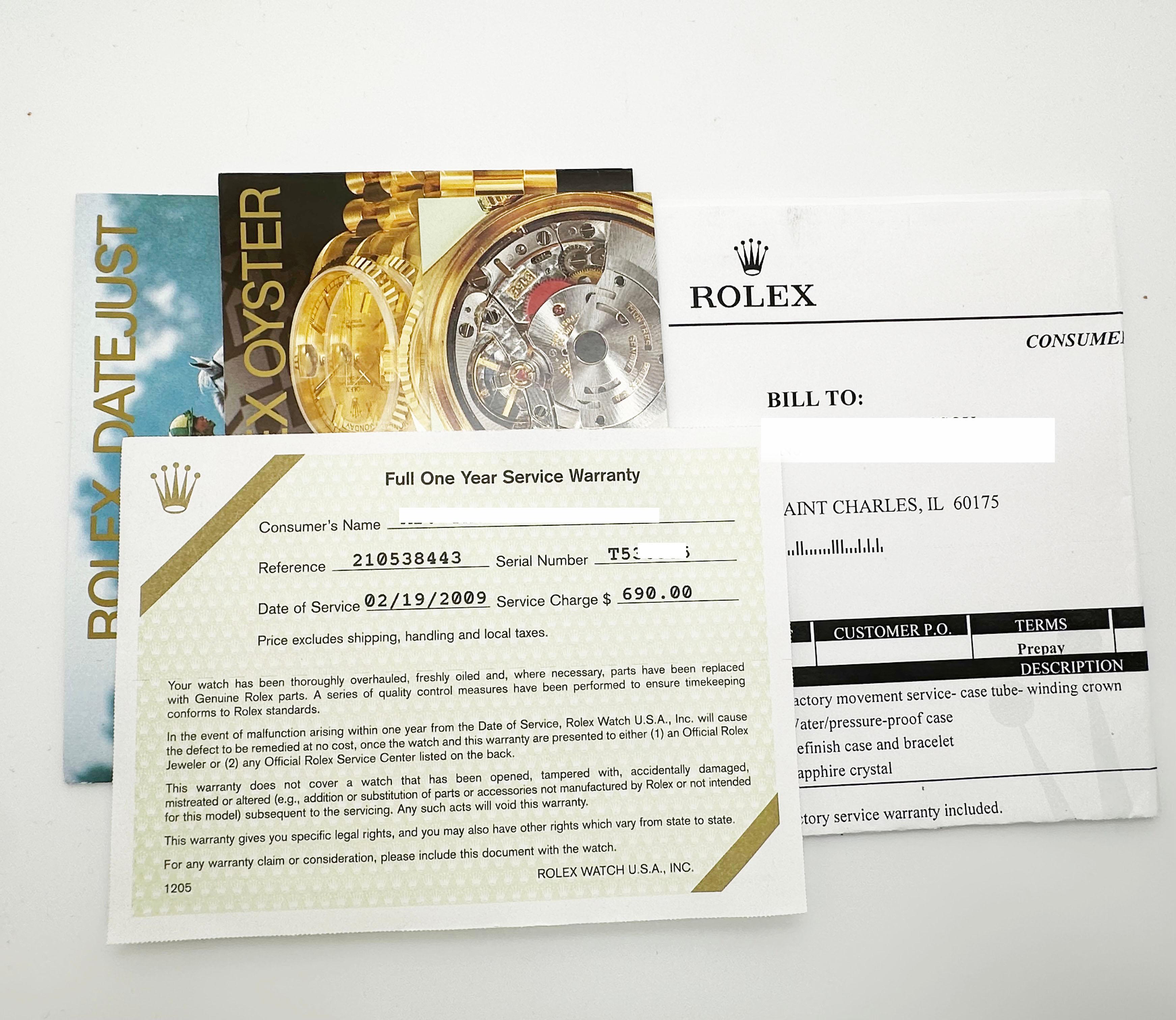 Rolex Datejust 16203 White Pyramid Dial 18K Yellow Gold Steel Box Service Paper In Excellent Condition In San Diego, CA