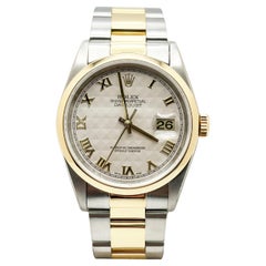 Rolex Datejust 16203 White Pyramid Dial 18K Yellow Gold Steel Box Service Paper