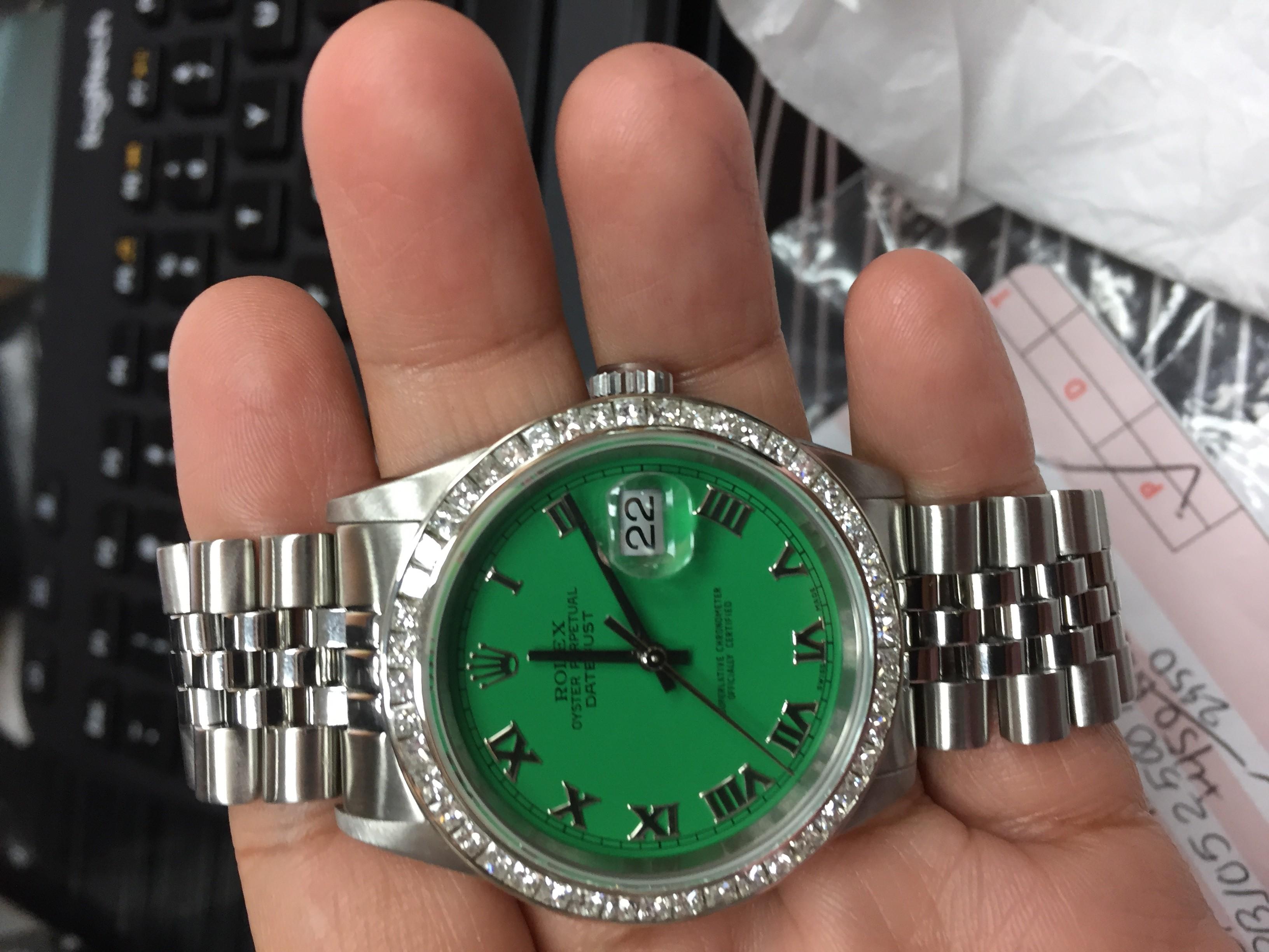 Contemporary Rolex Datejust 16220, Green Dial, Certified and Warranty For Sale