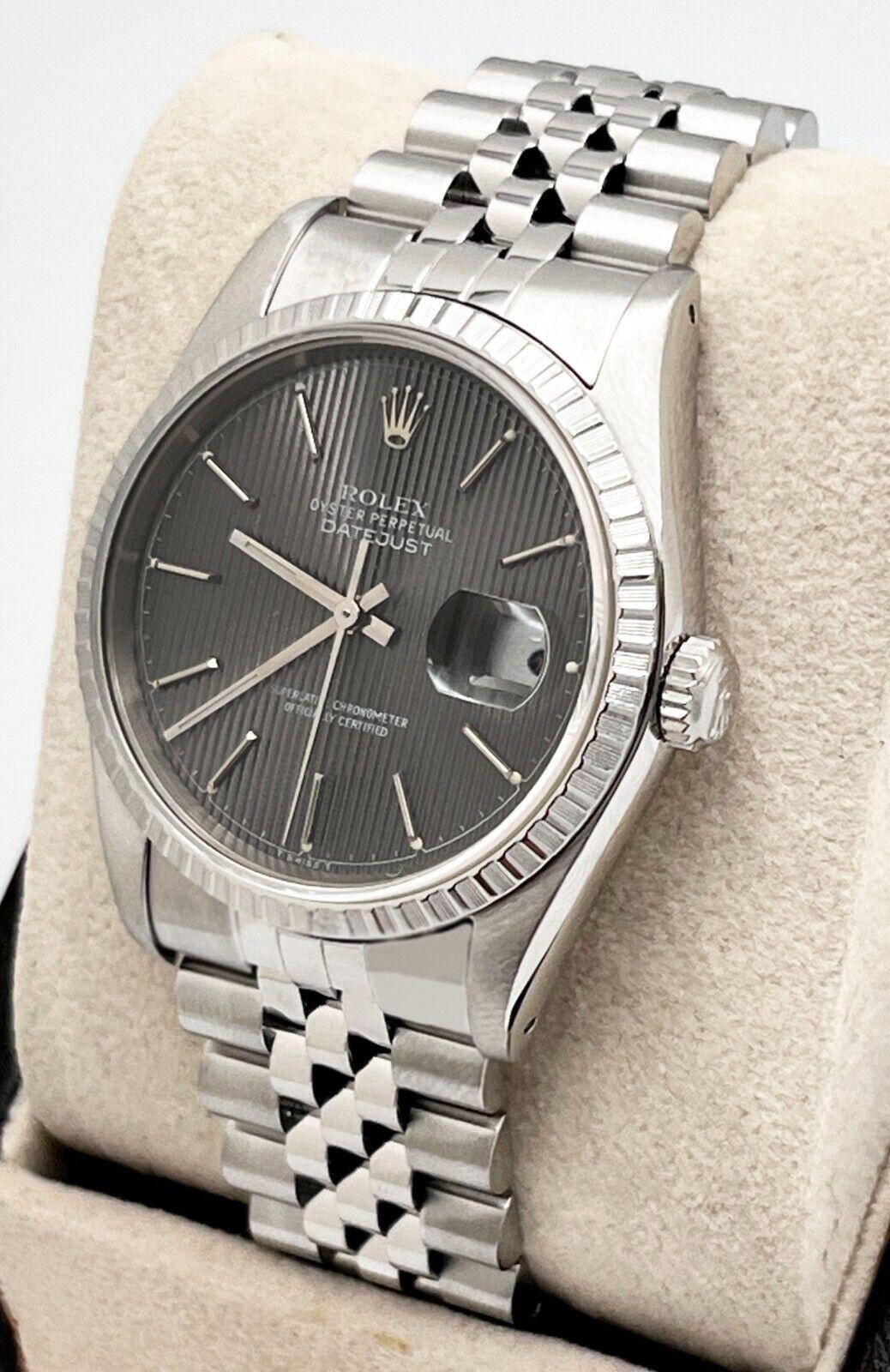 Rolex Datejust 16220 36 mm Grauer Wandteppich Zifferblatt Edelstahl Box Papiere Herren