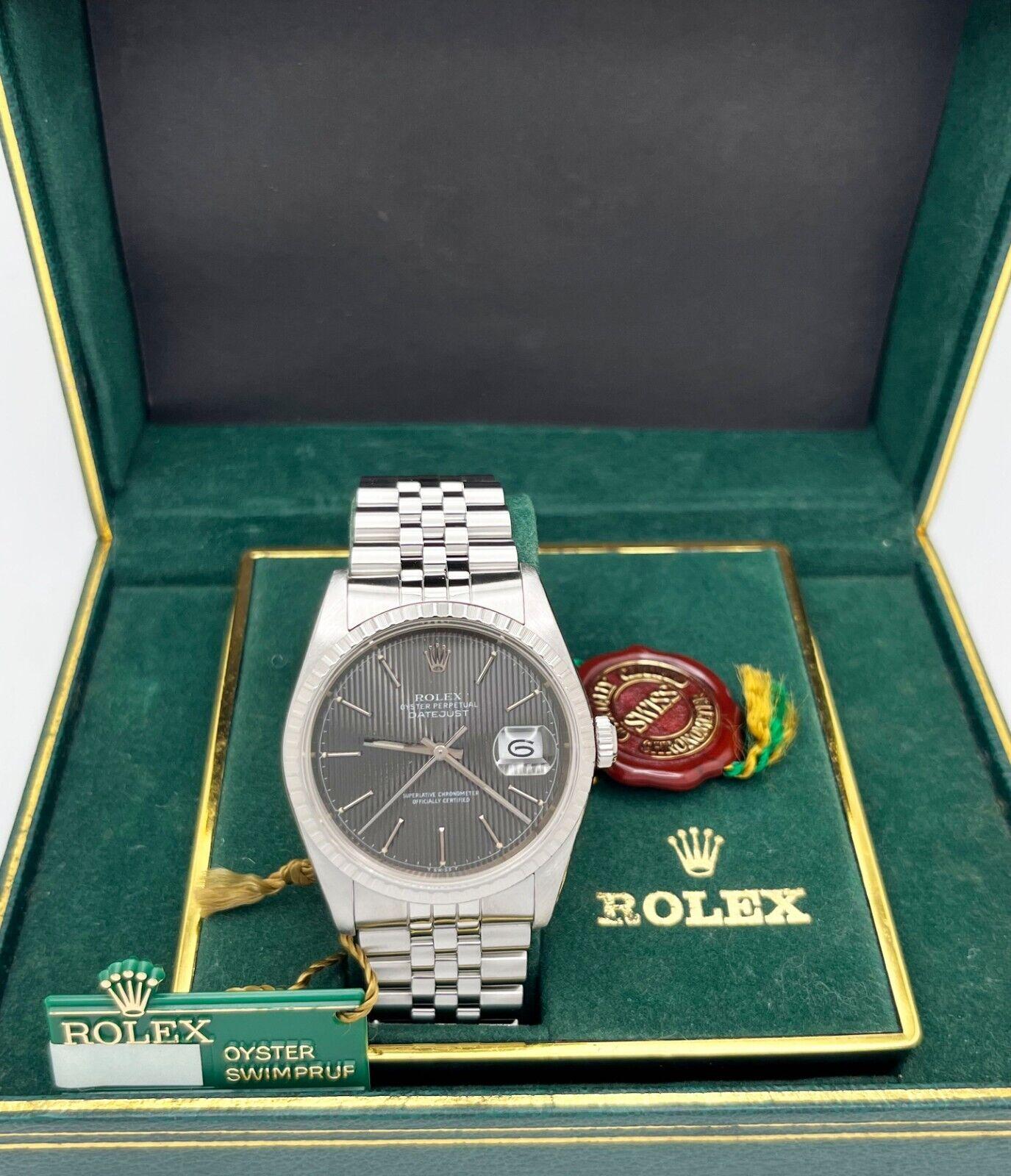 Rolex Datejust 16220 36 mm Grauer Wandteppich Zifferblatt Edelstahl Box Papiere 1
