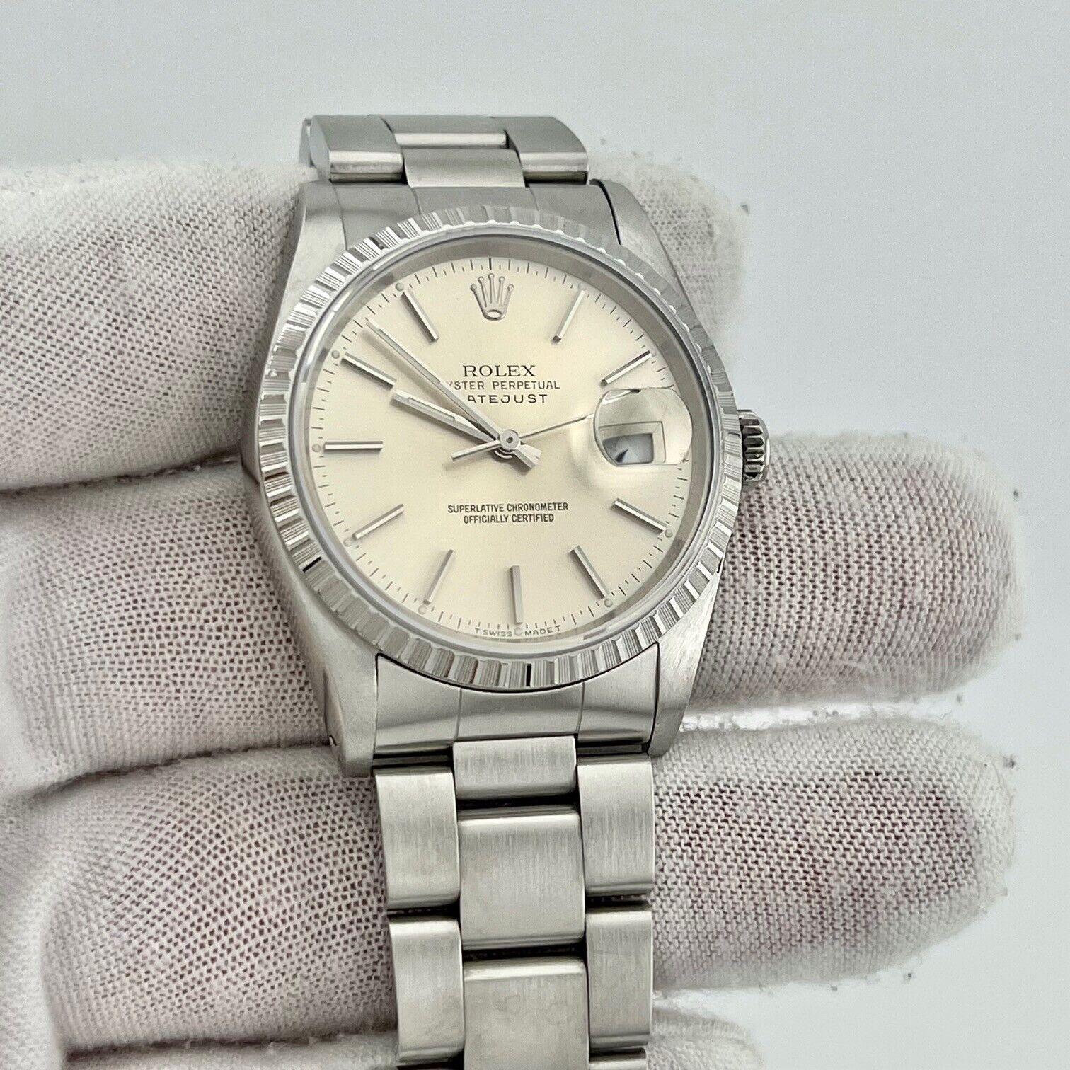 Style Number: 16220



Serial: X209***



Year: 1991

 

Model: Rolex Datejust

 

Case Material: Stainless Steel 

 

Band: Stainless Steel

 

Bezel: Stainless Steel 

 

Dial: Silver 

 

Face: Sapphire Crystal 

 

Case Size: 36mm

 

Includes: