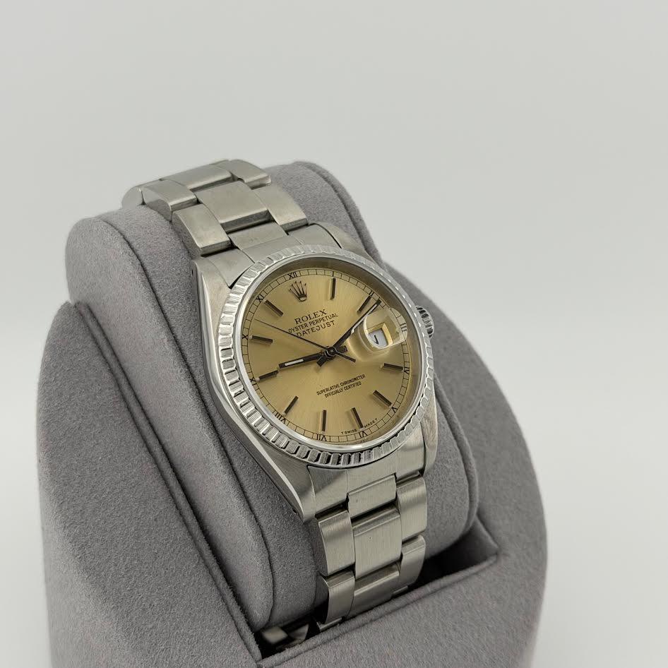 Rolex Datejust 16220 36mm Silber Tropisches Zifferblatt Edelstahl im Zustand „Gut“ im Angebot in San Diego, CA