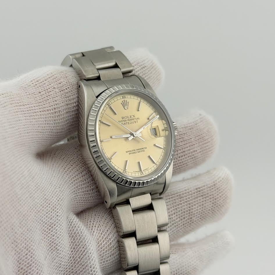 Rolex Datejust 16220 36mm Silber Tropisches Zifferblatt Edelstahl im Angebot 1
