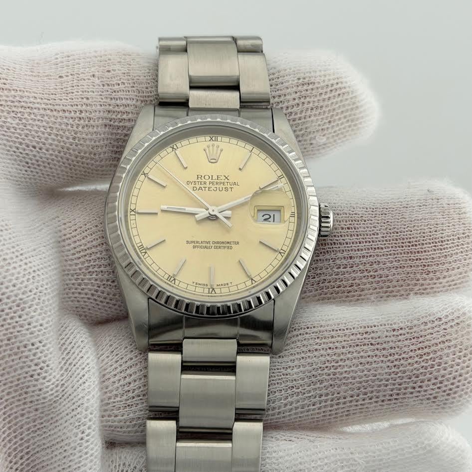 Rolex Datejust 16220 36mm Silber Tropisches Zifferblatt Edelstahl im Angebot 2