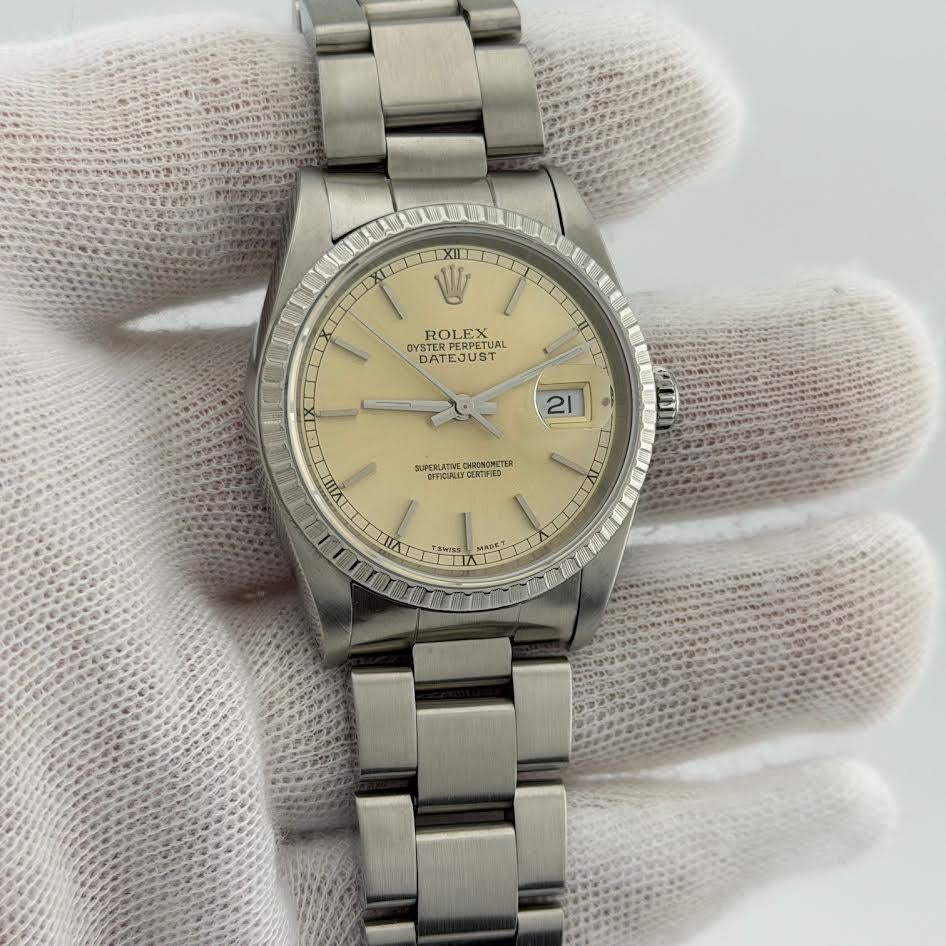 Rolex Datejust 16220 36mm Silber Tropisches Zifferblatt Edelstahl im Angebot 3