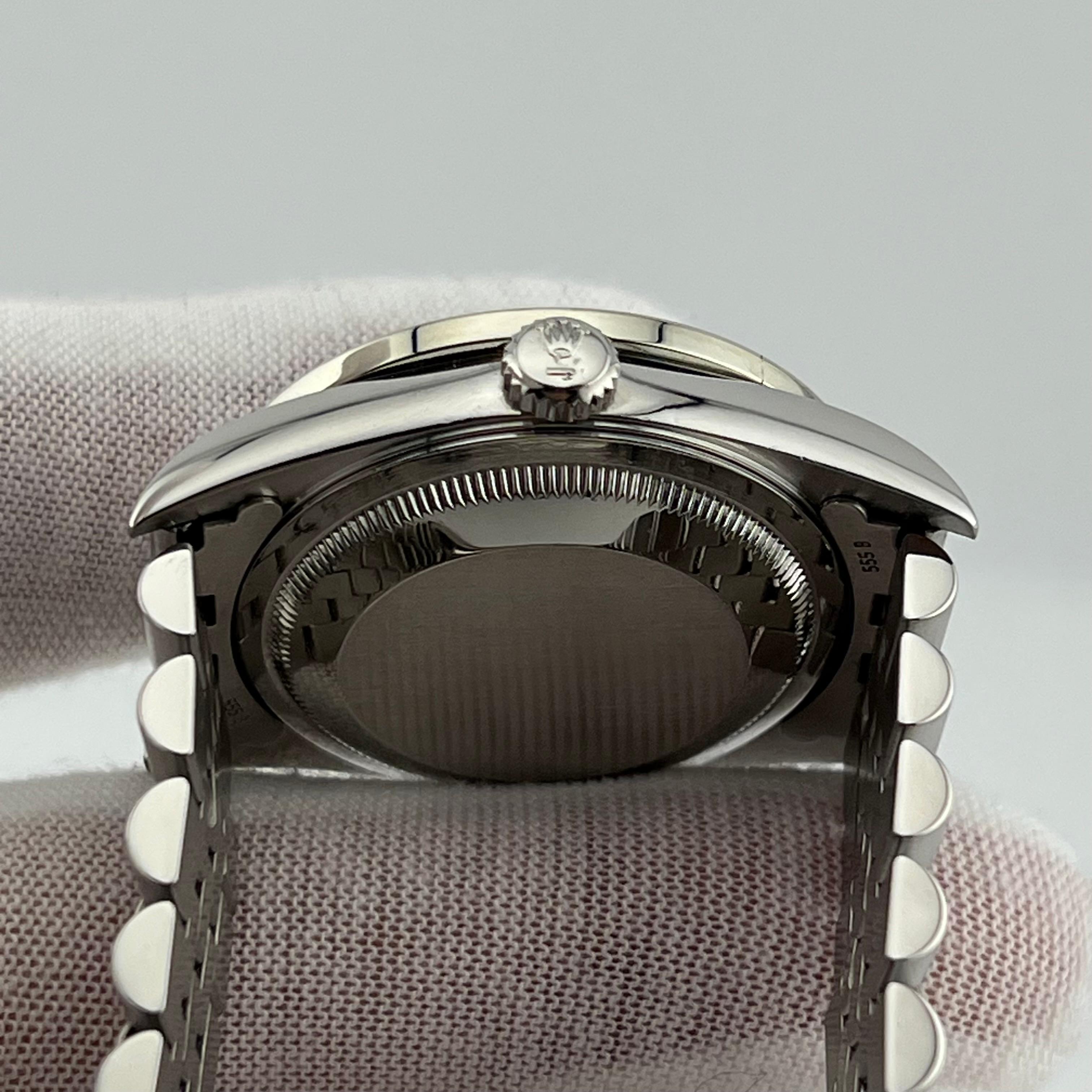 Rolex Datejust 16220 Silver Diamond Dial Diamond Bezel Stainless Steel 36mm In Excellent Condition For Sale In San Diego, CA