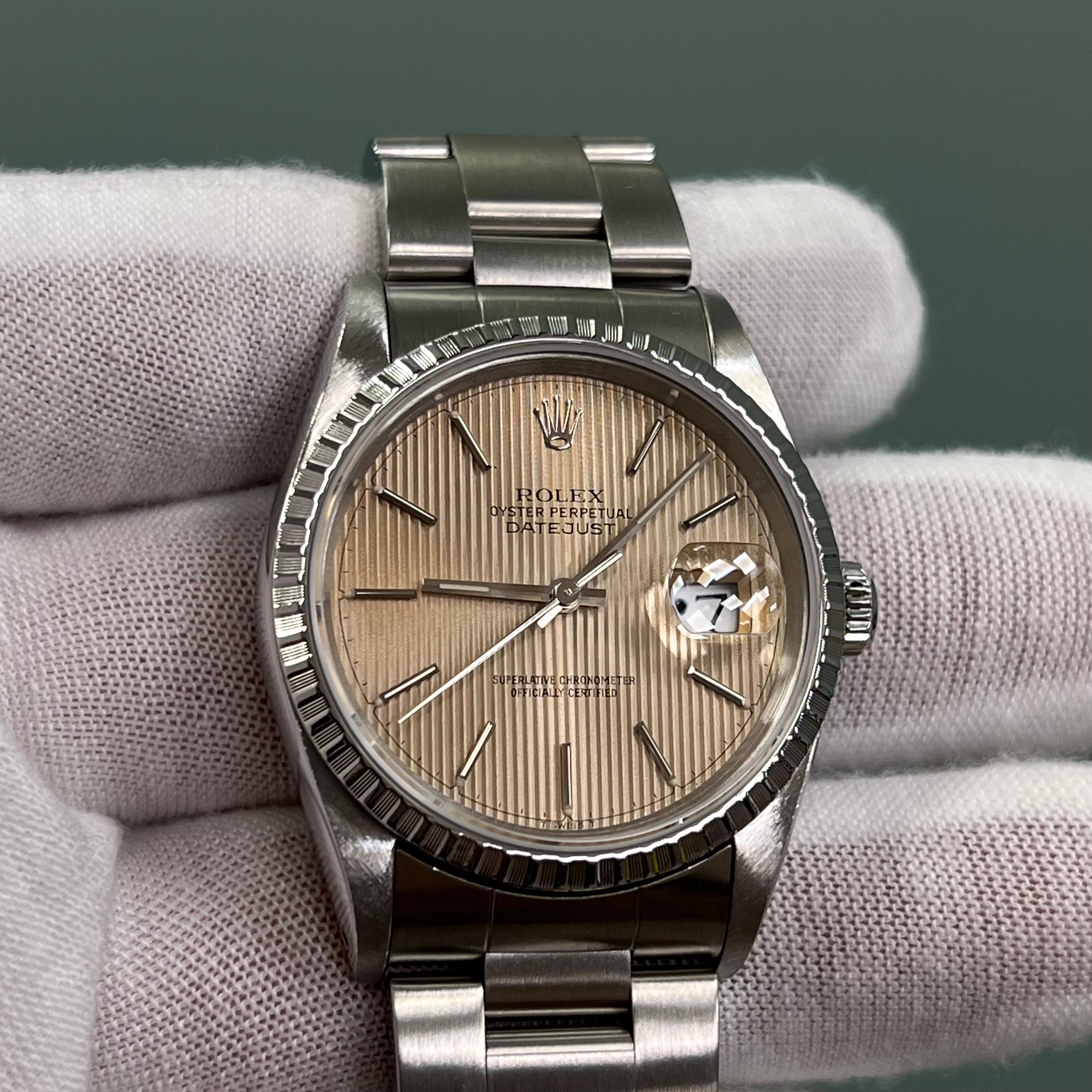 Rolex Datejust 16220 Silver Tapestry Dial Stainless Steel Box Paper 36mm 8