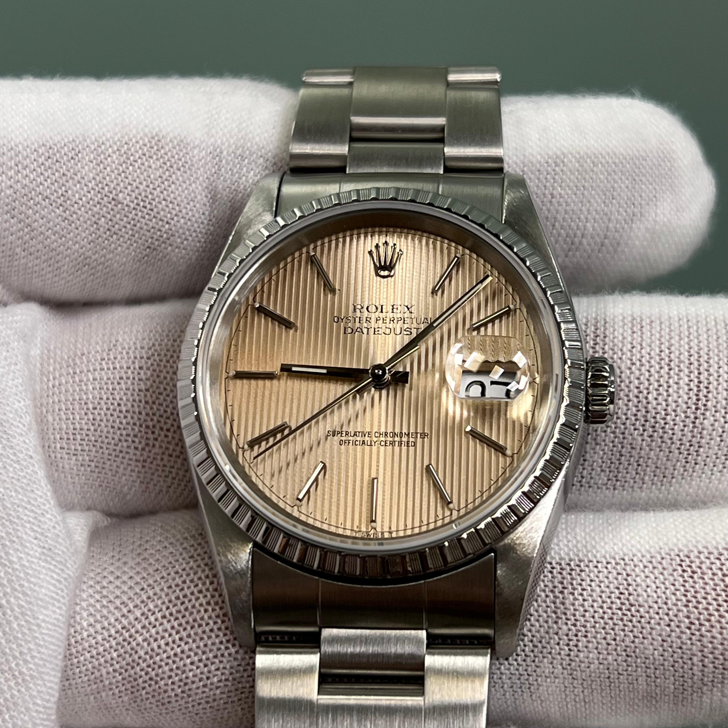 Rolex Datejust 16220 Silver Tapestry Dial Stainless Steel Box Paper 36mm 9