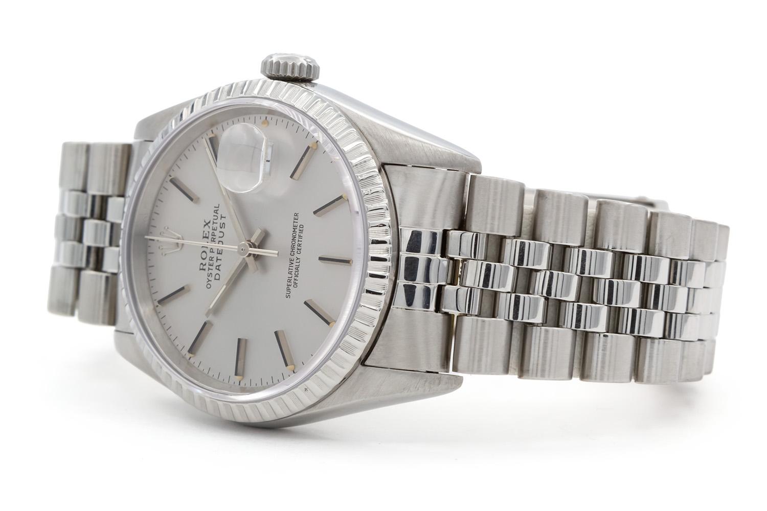 Contemporary Rolex Datejust 16220 Steel 36mm Silver Stick Jubilee Engine-Turned Bezel