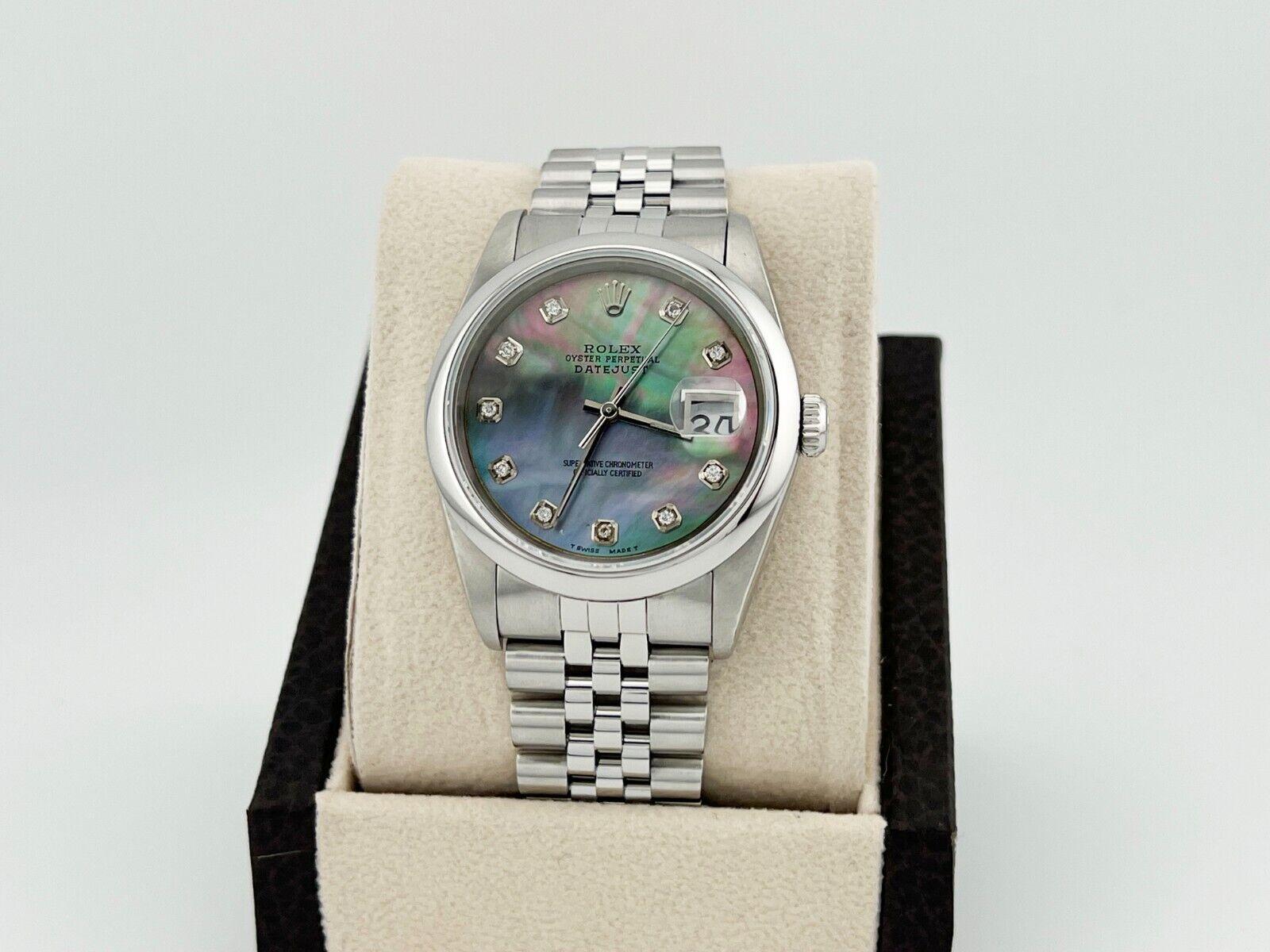 Rolex Datejust 16220 Tahiti-Perlmutt-Diamant-Zifferblatt aus Edelstahl im Zustand „Hervorragend“ in San Diego, CA