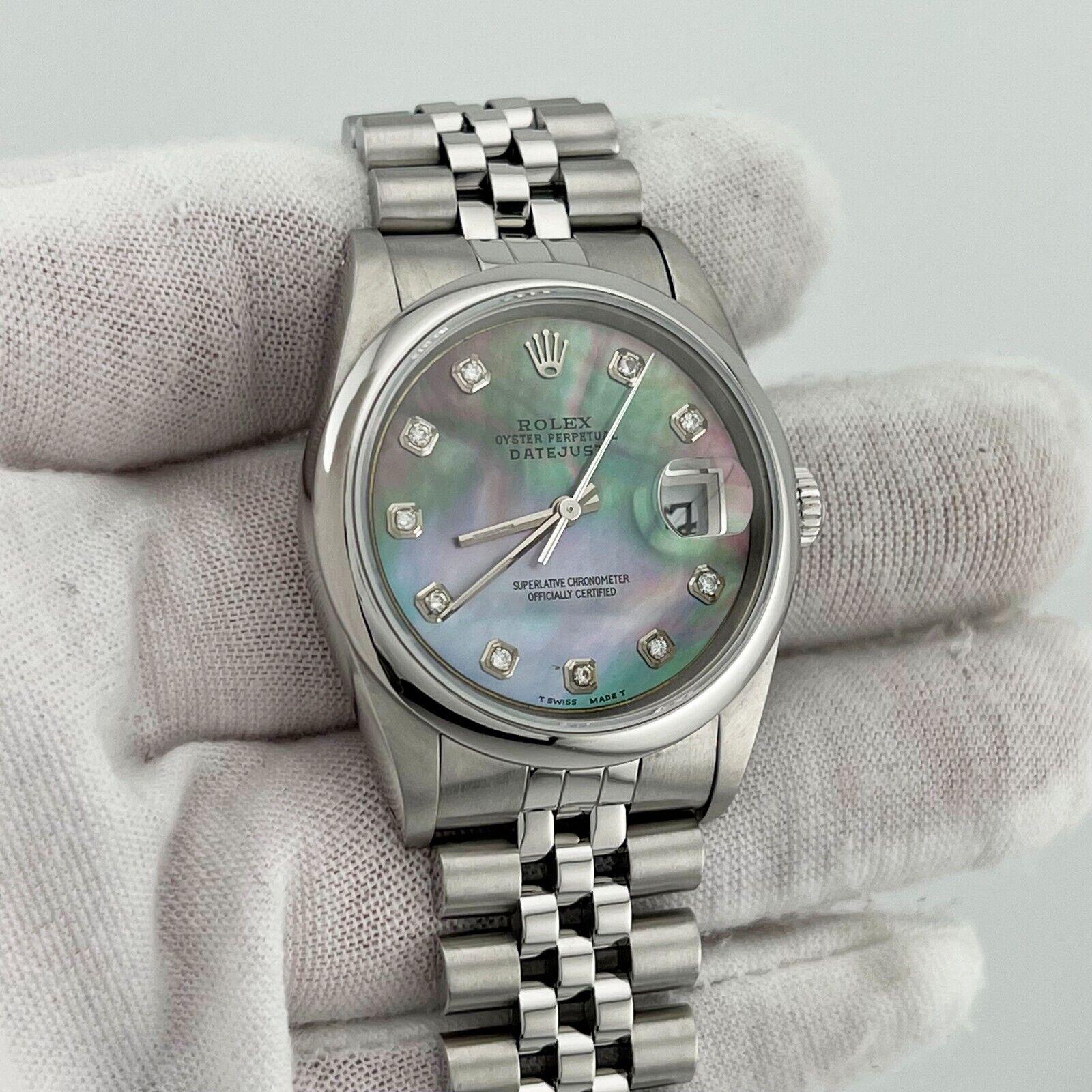 Rolex Datejust 16220 Tahiti-Perlmutt-Diamant-Zifferblatt aus Edelstahl 4