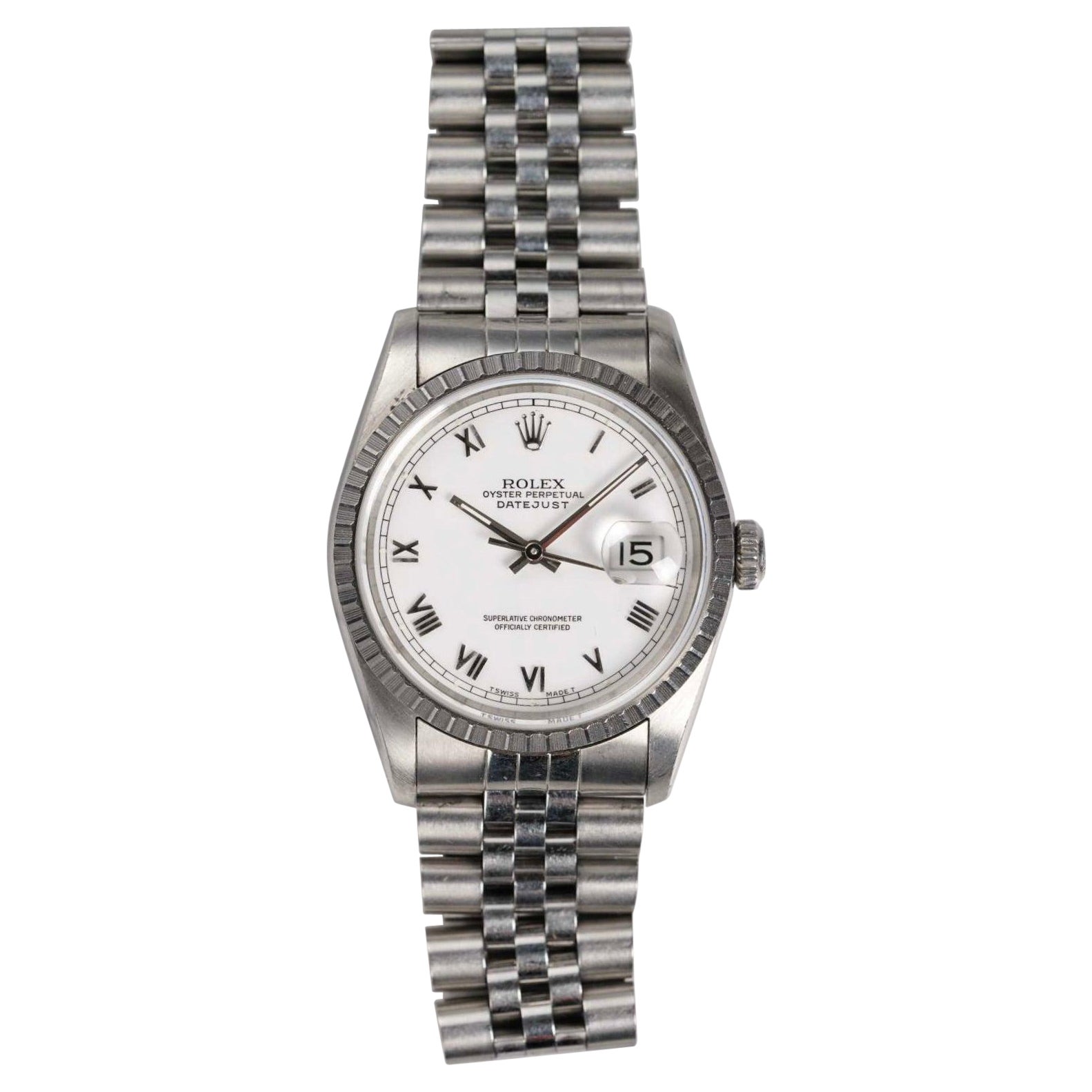 Rolex Datejust 16220 Weißes römisches Zifferblatt Uhr in Stahl, 1990er Jahre