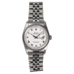 Rolex Datejust 16220 Orologio con quadrante romano bianco in acciaio, anni '90
