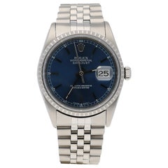 Rolex Datejust 16220 with Band, Stainless-Steel Bezel and Blue Dial