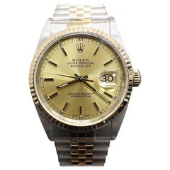 Rolex Datejust 16233 18 Karat Yellow Gold and Steel No Holes Mint Band