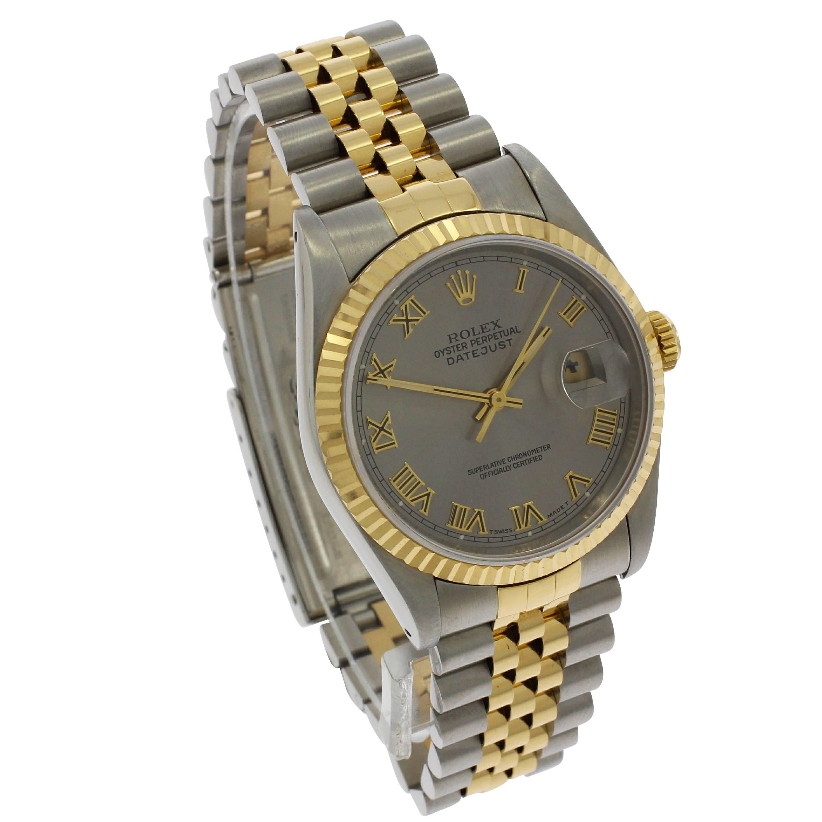 Rolex Yellow Gold Stainless Steel Datejust Wristwatch Ref 16233, 1990 For Sale 11