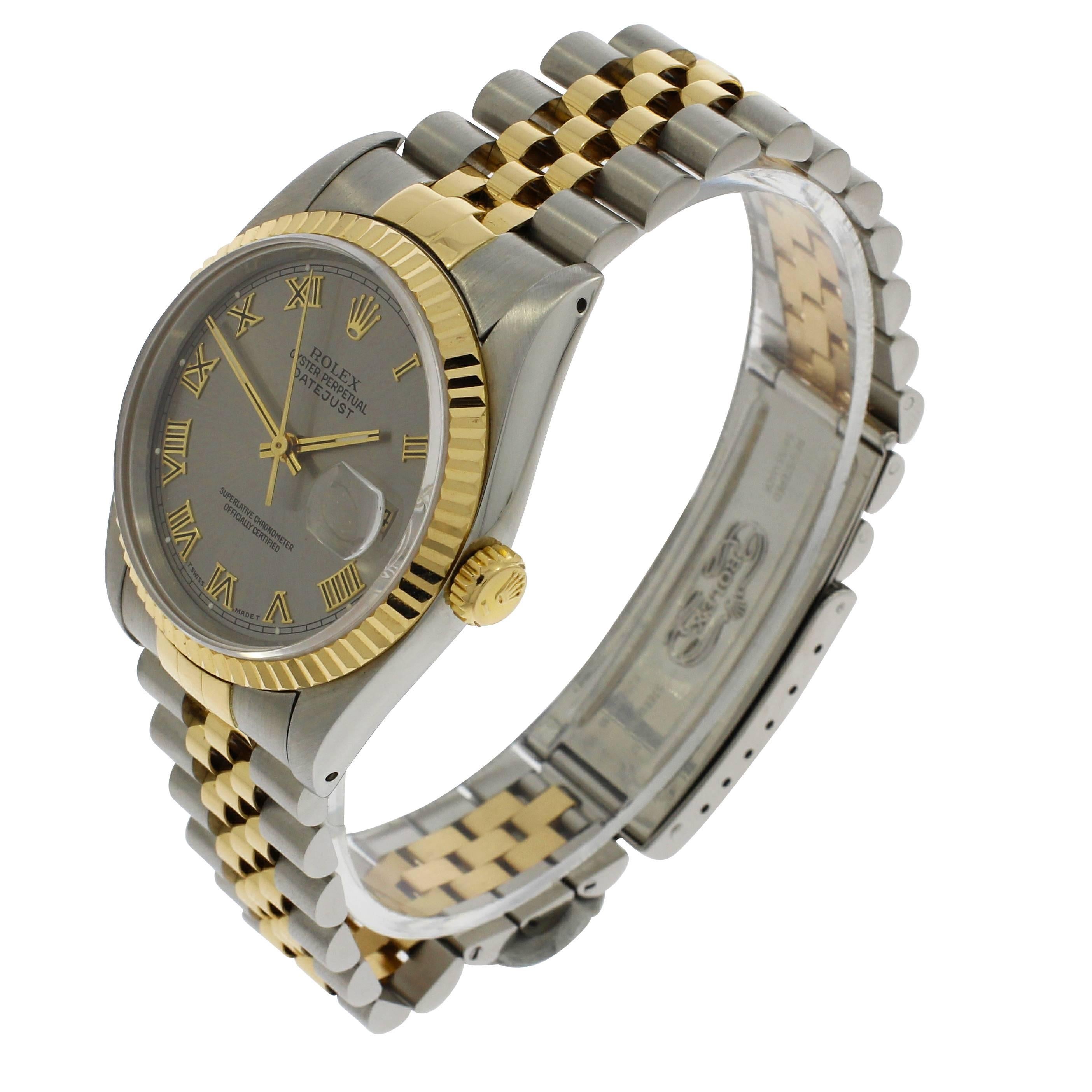 Rolex Yellow Gold Stainless Steel Datejust Wristwatch Ref 16233, 1990 In Excellent Condition For Sale In Epsom, Surrey