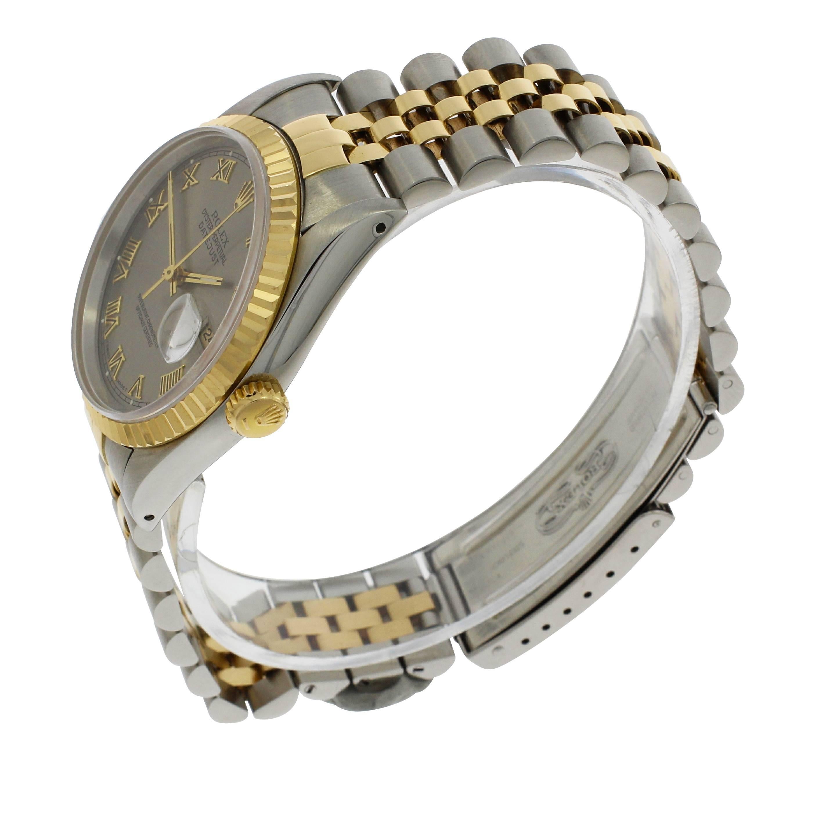 Women's or Men's Rolex Yellow Gold Stainless Steel Datejust Wristwatch Ref 16233, 1990 For Sale