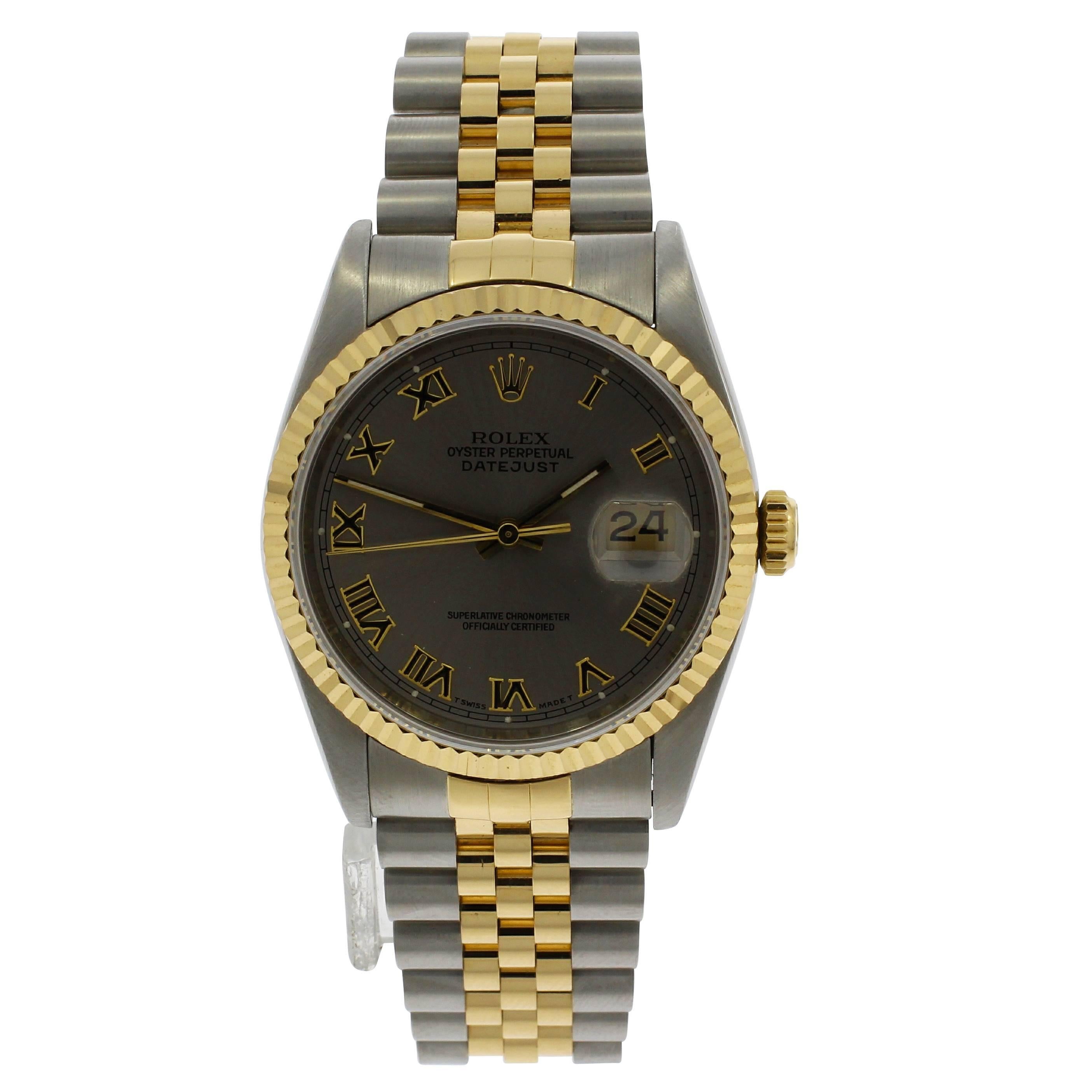 Rolex Yellow Gold Stainless Steel Datejust Wristwatch Ref 16233, 1990 For Sale
