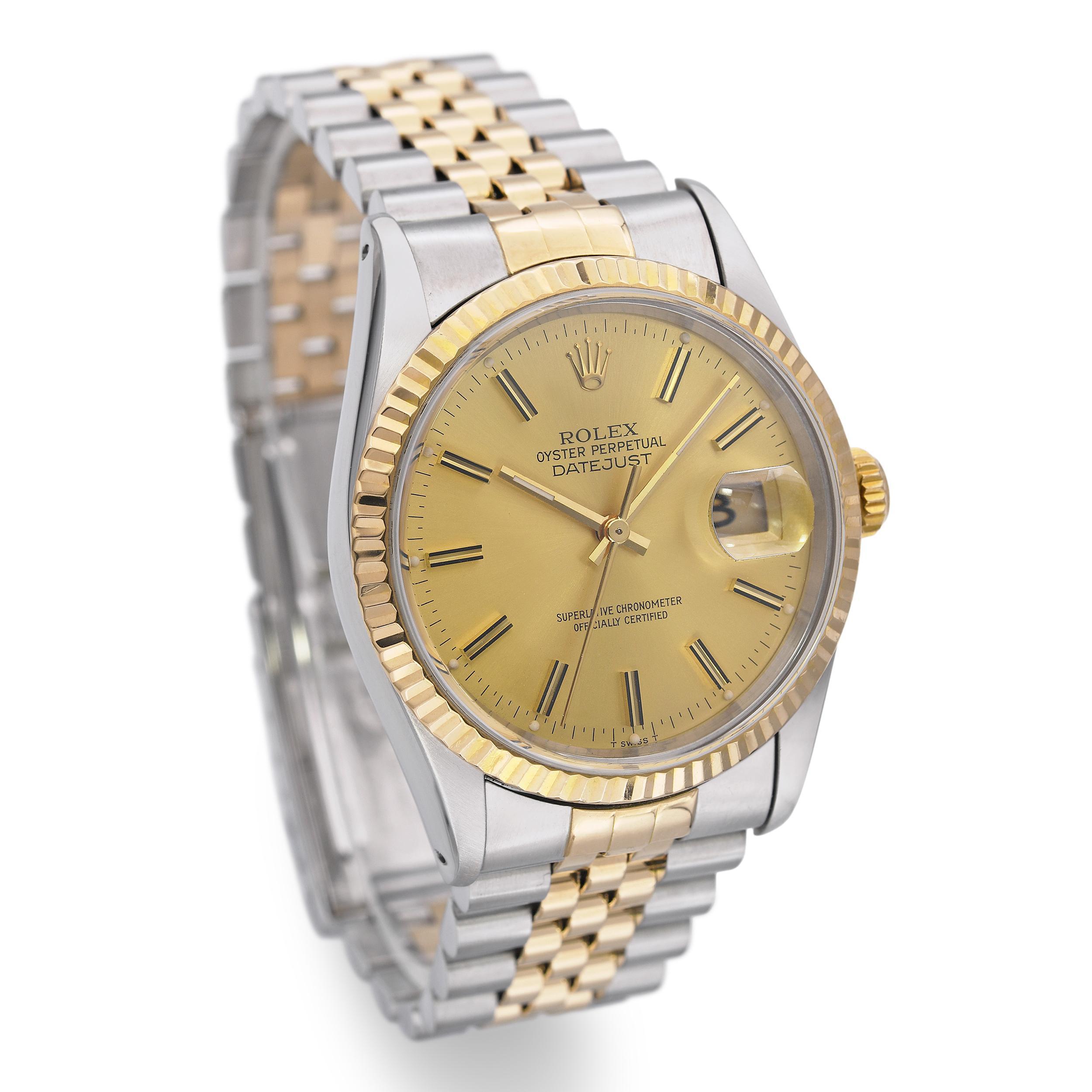 Rolex Datejust 16233 Reloj de caballero automático de acero dorado de 18 quilates en Bueno estado para la venta en New York, NY