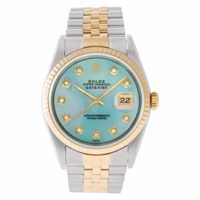 Rolex Datejust 18k And Steel Custom Mop Diamond Dial 36mm Automatic Watch For Sale At 1stdibs