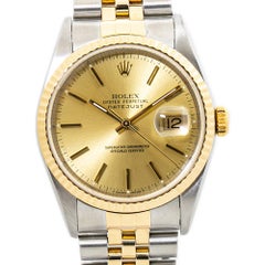 Rolex Datejust 16233 18K Two Tone No Holes Mens Automatic Watch