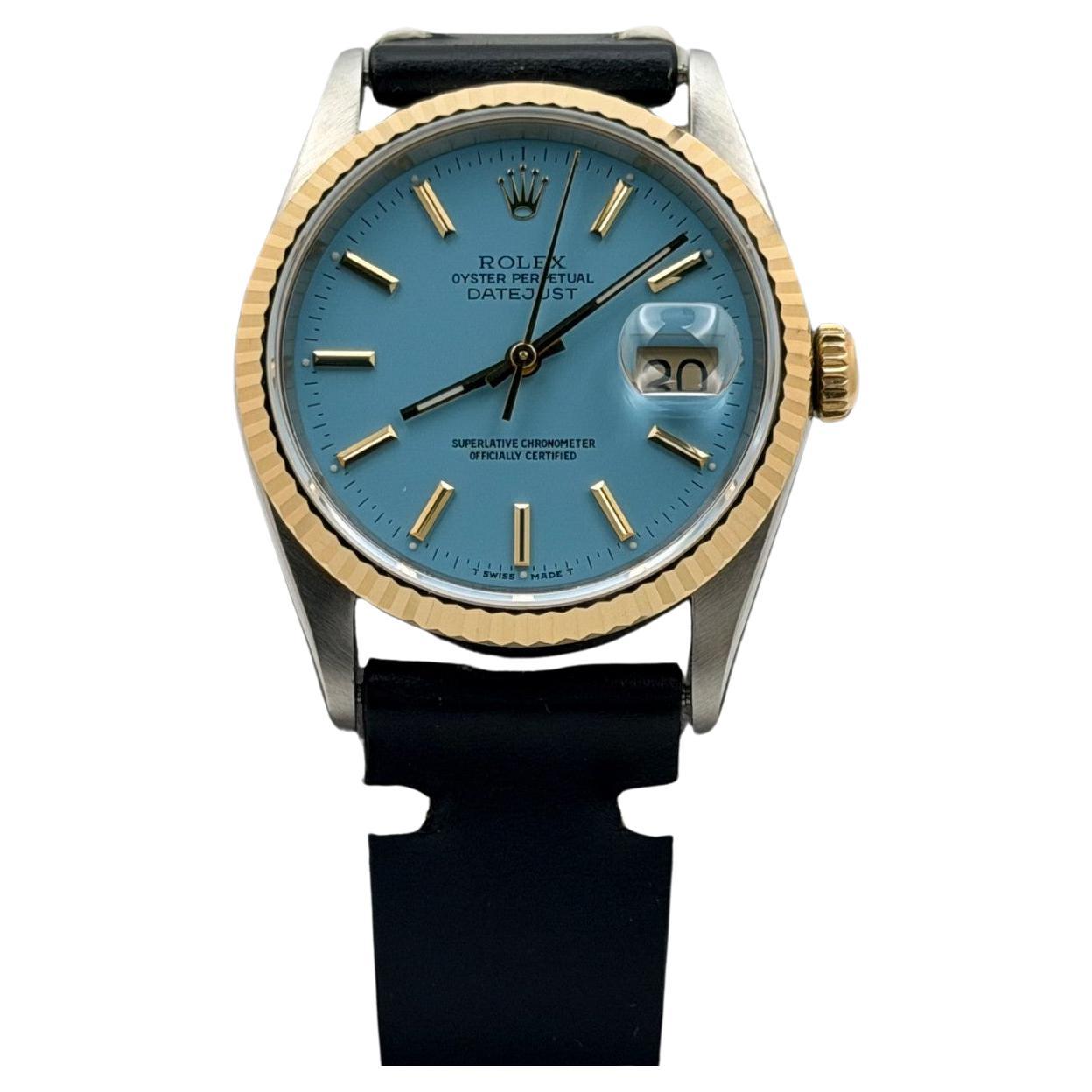 Rolex Datejust 16233 36mm Aqua Blau Zifferblatt 18k Gelbgold Edelstahl