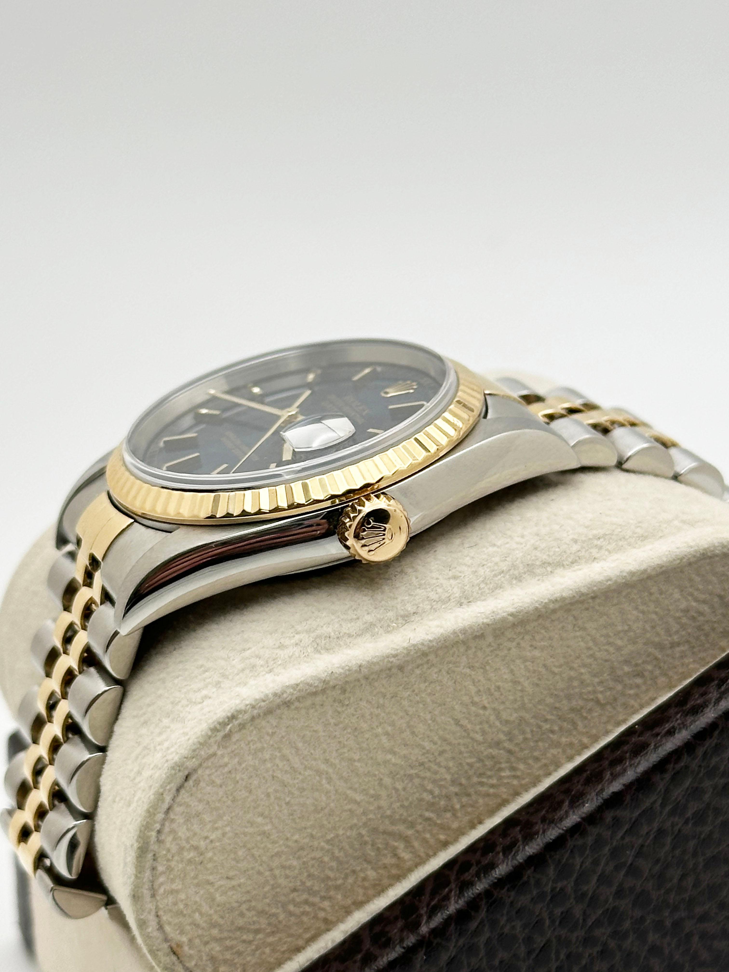 Rolex Datejust 16233 36mm Blue Dial 18K Yellow Gold Steel Box Paper 2002 For Sale 1
