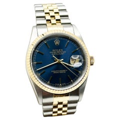 Rolex Datejust 16233 36mm Blue Dial 18K Yellow Gold Steel Box Paper 2002