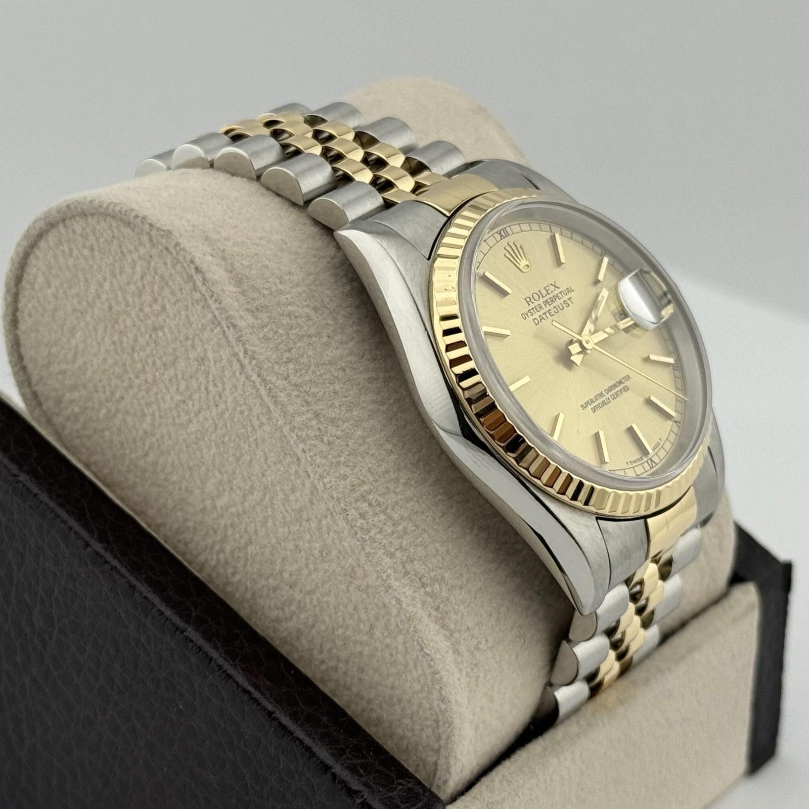 Rolex Datejust 16233 36 mm Quadrante champagne Oro giallo 18 carati Acciaio inossidabile In condizioni ottime in vendita a San Diego, CA