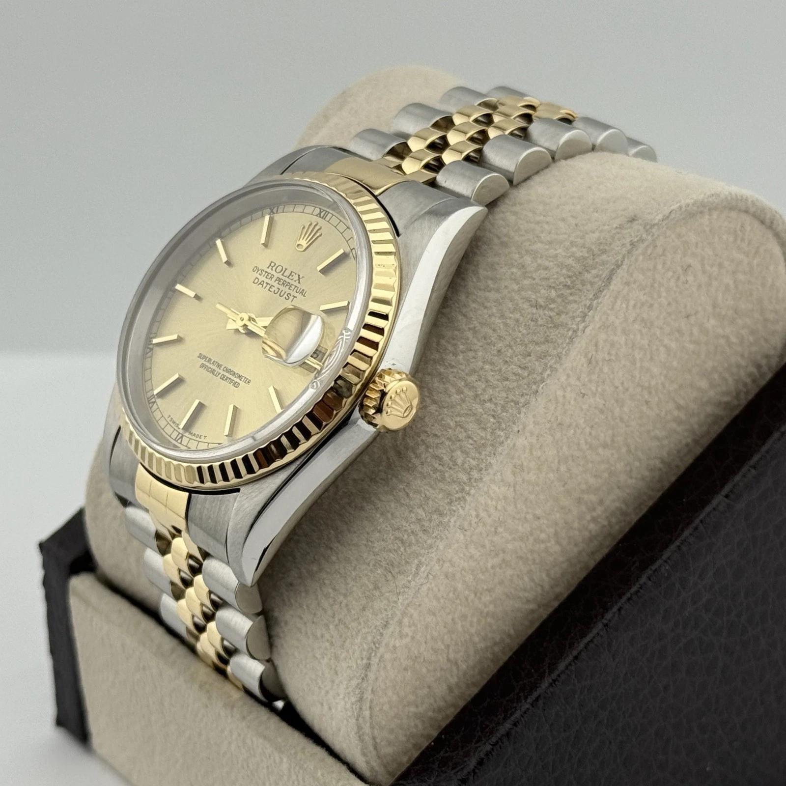 Uomo Rolex Datejust 16233 36 mm Quadrante champagne Oro giallo 18 carati Acciaio inossidabile in vendita