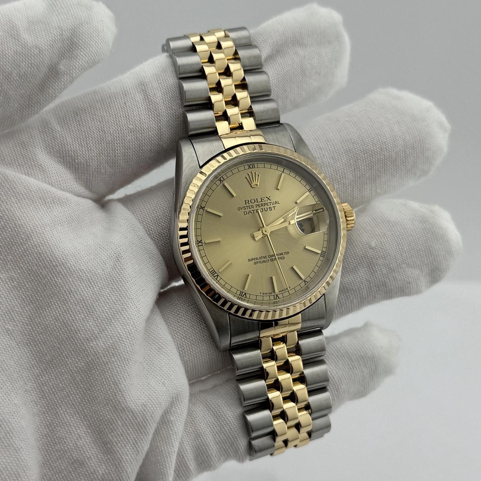 Rolex Datejust 16233 36 mm Quadrante champagne Oro giallo 18 carati Acciaio inossidabile in vendita 5