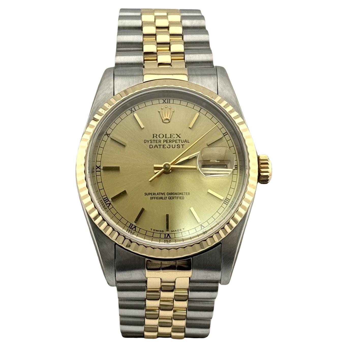 Rolex Datejust 16233 36mm Champagne Dial 18K Yellow Gold Stainless Steel