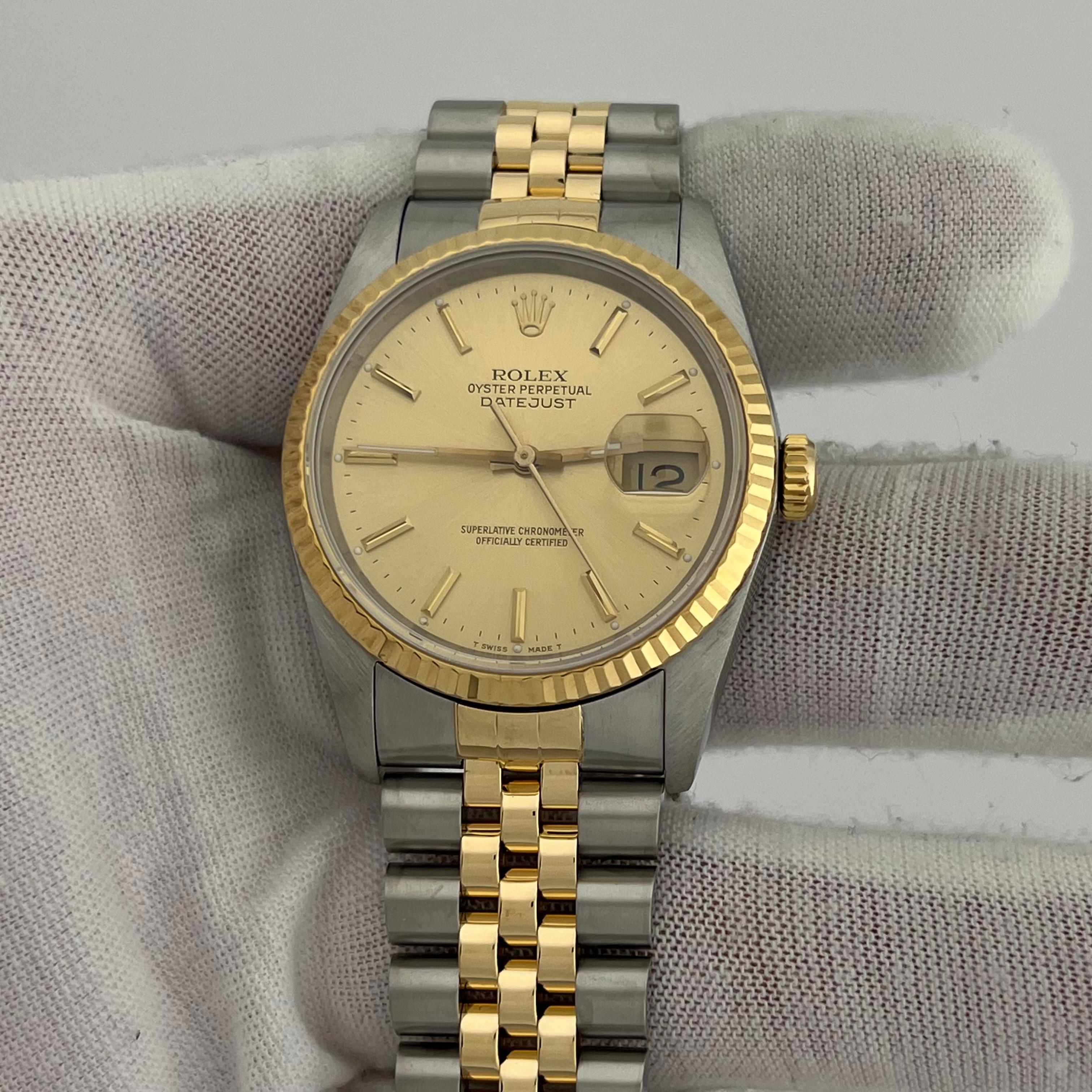 Rolex Datejust 16233 36mm Esfera Champán Oro Amarillo 18K Acero Inoxidable Jubilee en venta 6
