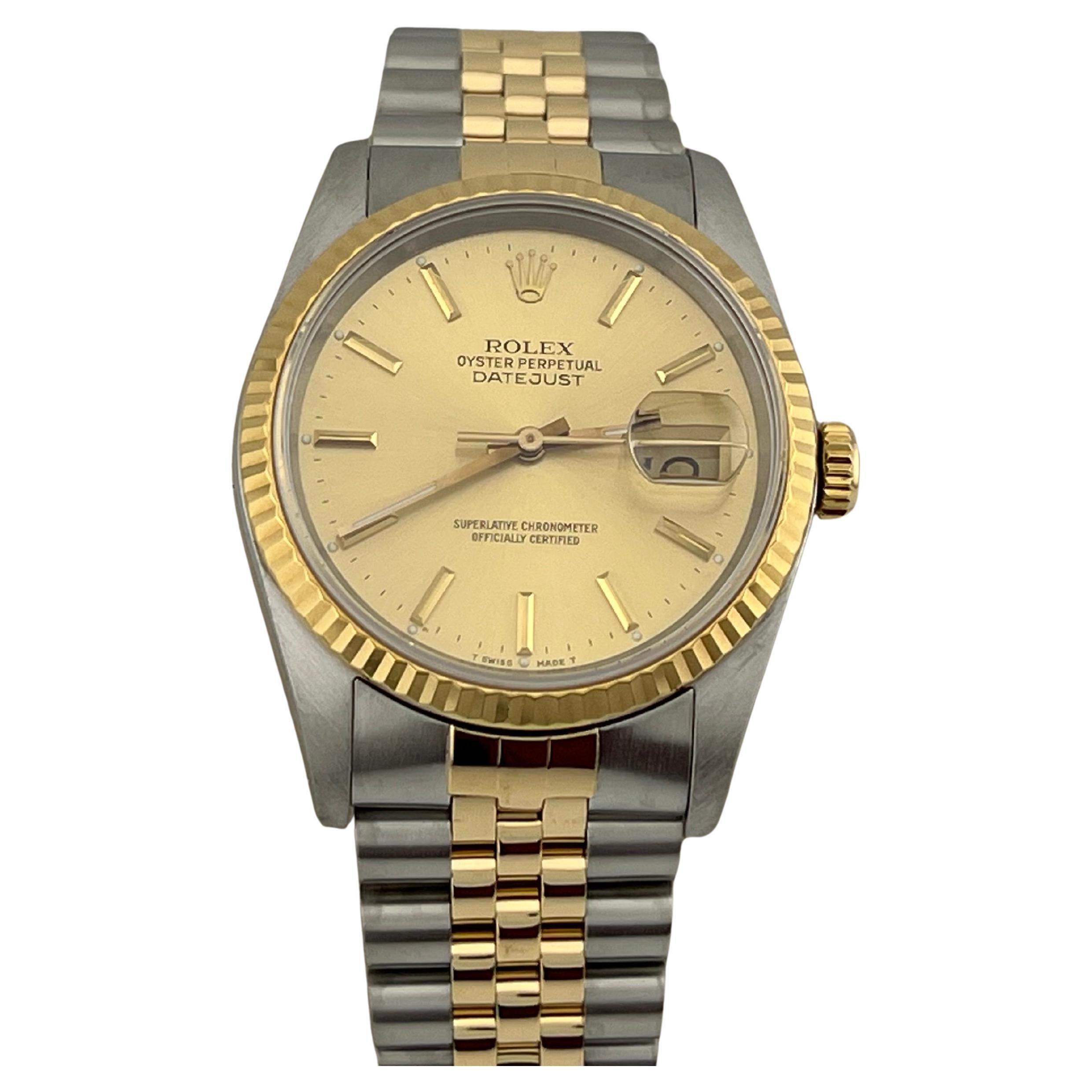 Rolex Datejust 16233 36mm Esfera Champán Oro Amarillo 18K Acero Inoxidable Jubilee en venta