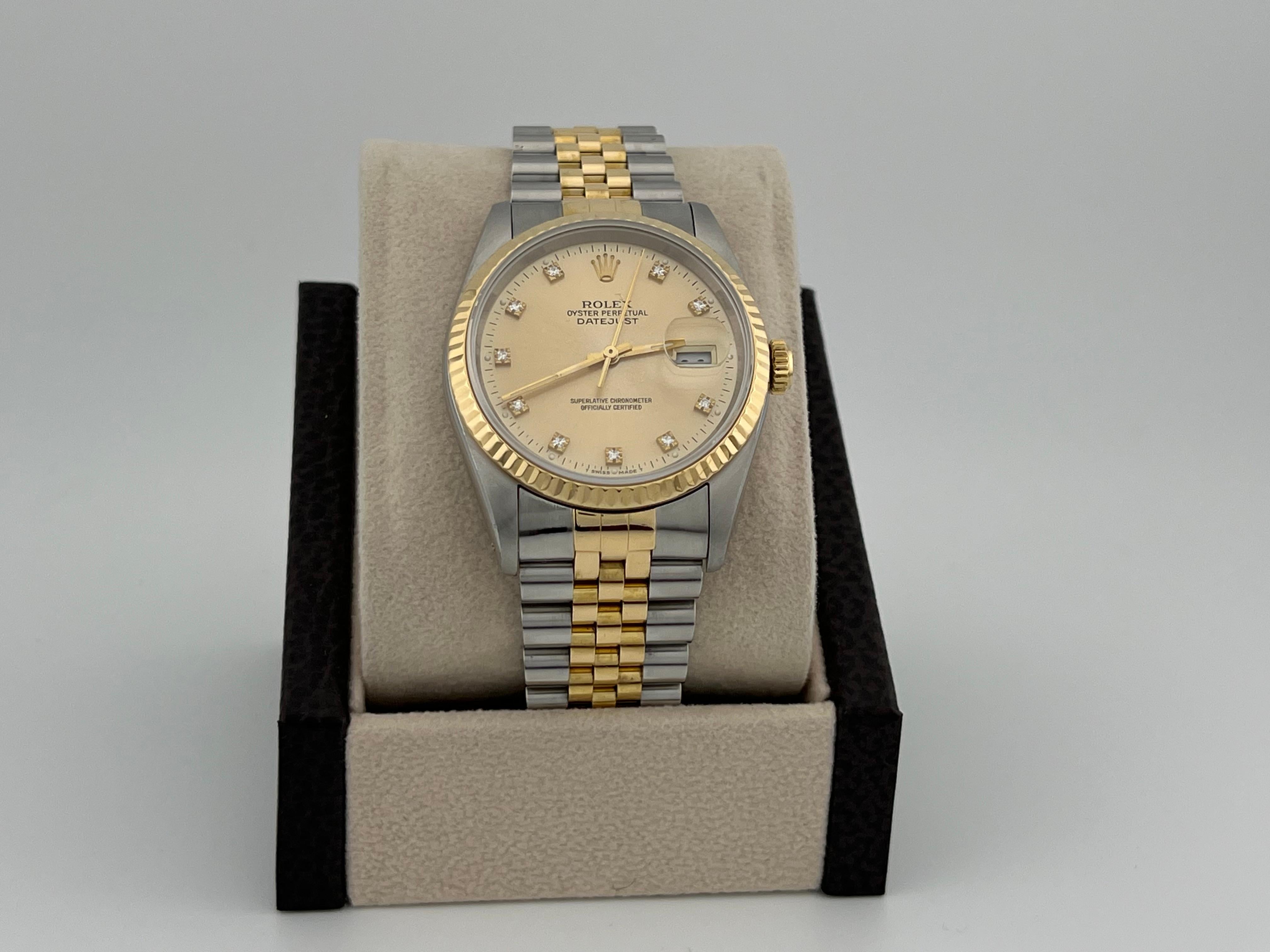 da uomo o donna Rolex Datejust 16233 36mm Champagne Quadrante Diamante Oro Giallo 18k Acciaio Inox in vendita