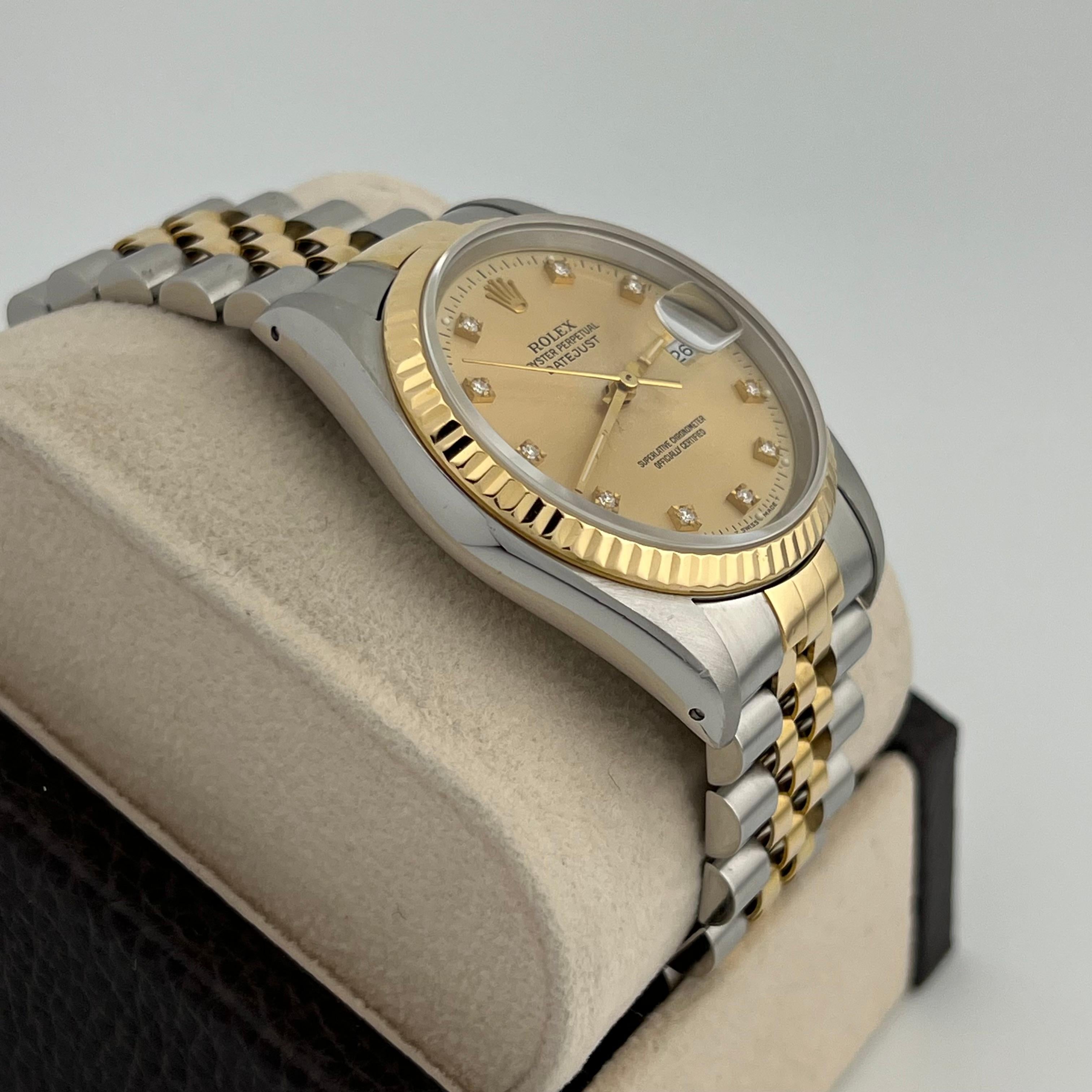 Rolex Datejust 16233 36mm Champagne Quadrante Diamante Oro Giallo 18k Acciaio Inox in vendita 2