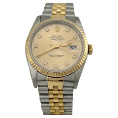 Rolex Datejust 16233 36mm Champagne Diamond Dial 18k Yellow Gold Stainless Steel